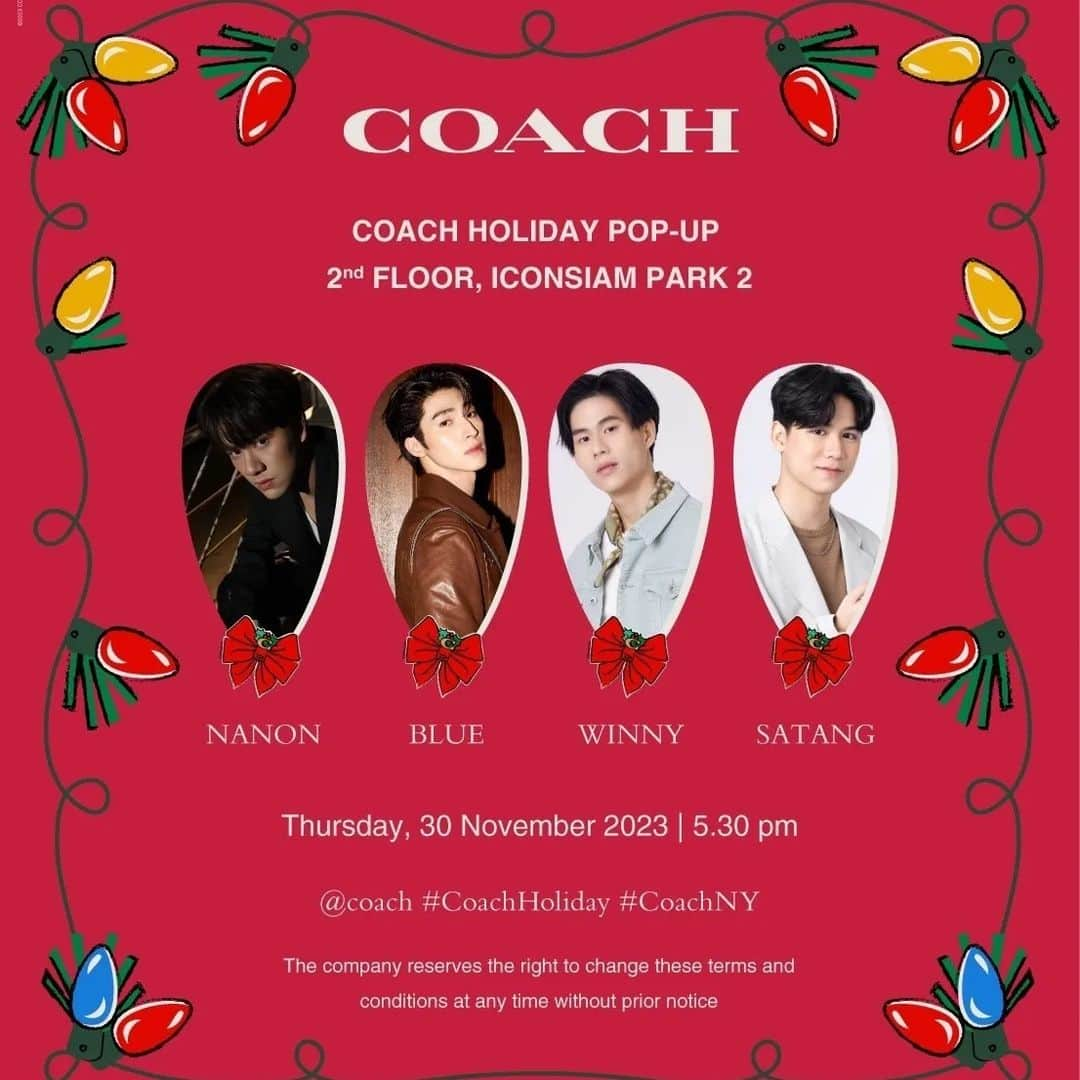 CeCi Thailandのインスタグラム：「Coach ฉลองเทศกาลแห่งความสุขจัด ‘Coach Holiday Pop Up’ ณ ไอคอนสยาม  แลนด์มาร์คระดับโลกริมแม่น้ำเจ้าพระยา ตระการตาไปกับต้นคริสต์มาสขนาดใหญ่สูงกว่า 5 เมตร และมุมถ่ายรูปต่าง ๆ ที่ Coach ได้รอต้อนรับผู้มาเยือนเพื่อสร้างบรรยากาศแห่งการเฉลิมฉลองส่งท้ายปีเก่าต้อนรับปีใหม่ นอกจากนี้แฟนๆ ยังสามารถร่วมเล่นเกมเพื่อรับของขวัญภายในงาน ตลอดจนกิจกรรมความบันเทิงจัดเต็มตลอดทั้งเดือน แห่งความสุข บริเวณไอคอนสยาม ปาร์ค 2 ชั้น 2 ไอคอนสยาม ตั้งแต่วันที่ 30 พ.ย. 2566 พบกับ นนน บลู วินนี่-สตางค์ มิ้ลค์-เลิฟ และ อ๊ะอาย  โจริญ จากวง 4EVE รวมถึงโชว์พิเศษจาก ต้าอู๋ - วันที่ 2 ธ.ค. 2566 พบกับ มินิคอนเสิร์ตจาก วี วิโอเล็ต - วันที่ 7 ธ.ค. 2566 พบกับ กิจกรรมแจกคุกกี้จาก ปอนด์และภูวินทร์ - วันที่ 23 ธ.ค. 2566 พบกับ มินิคอนเสิร์ตจากวง TRINITY @pacificagroup @coach #CoachHoliday #CoachNY」