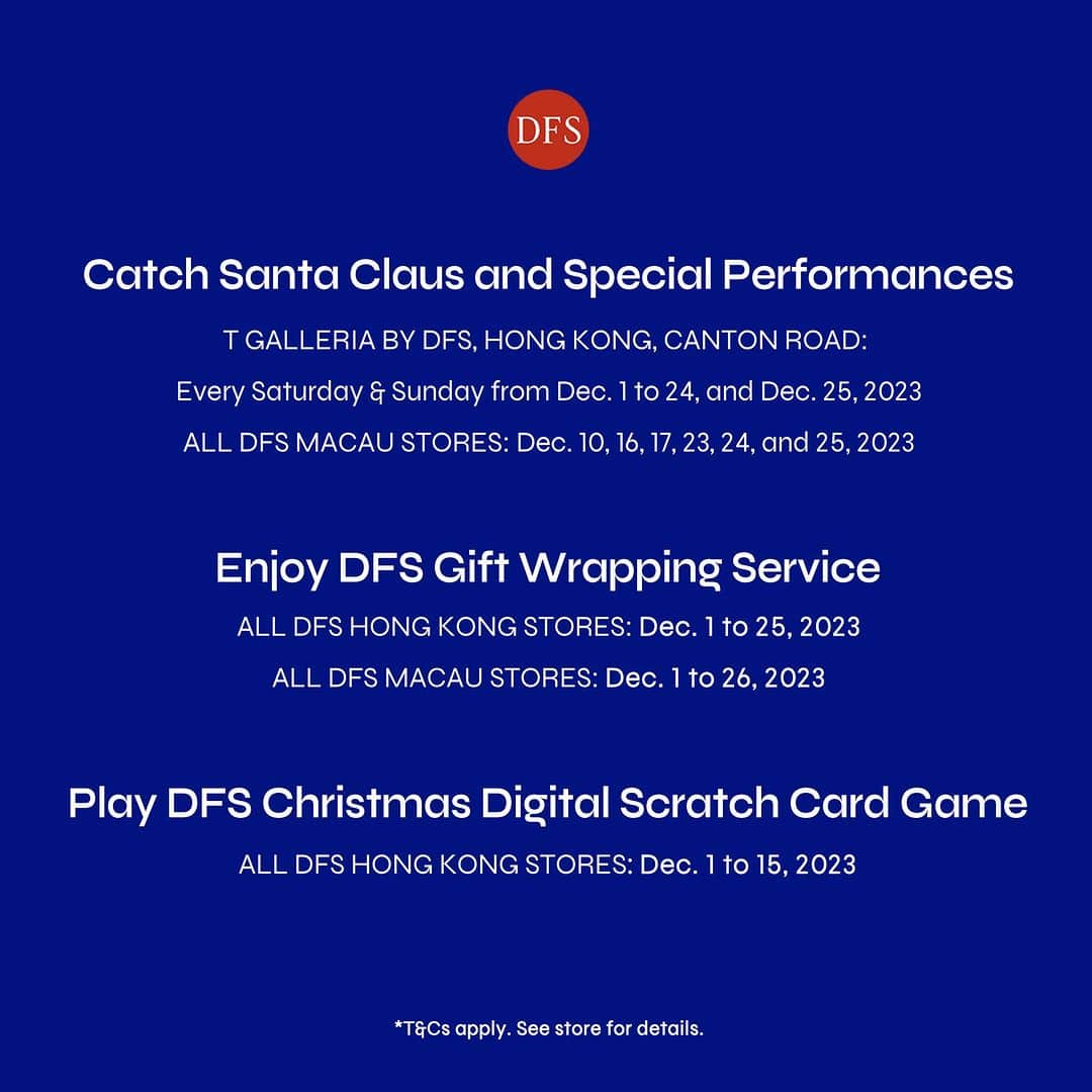 DFS & T Galleriaさんのインスタグラム写真 - (DFS & T GalleriaInstagram)「Immerse yourself in festive joy at DFS Hong Kong and Macau stores this December! To spread the holiday cheer, 3 lucky followers will each win a special DFS gift worth over HK$740 (US$95).​  Enter between November 27, 2:30pm to December 8, 11:59pm HKT:​ 1. Follow @dfsofficial ​ 2. Share this giveaway to your Instagram Story and tag @dfsofficial ​  Winners will be announced via @dfsofficial Instagram story on December 11. *T&Cs apply. Giveaway limited to Hong Kong and Macau residents.​  Plus, spend over HK$2,000 to play our Christmas Digital Scratch Card game to win up to HK$28,888!** Swipe left for details. ​  More DFS holiday happenings and offers are coming up. Discover more on DFS.com.​  **T&Cs apply. See store for details.  #DFSOfficial #UnboxTheHolidays #DFSHK #DFSMacau​ #HolidaySeason #Celebrations #HolidayEvents #HappyHolidays #Christmas #HongKong #Macau」11月27日 15時30分 - dfsofficial