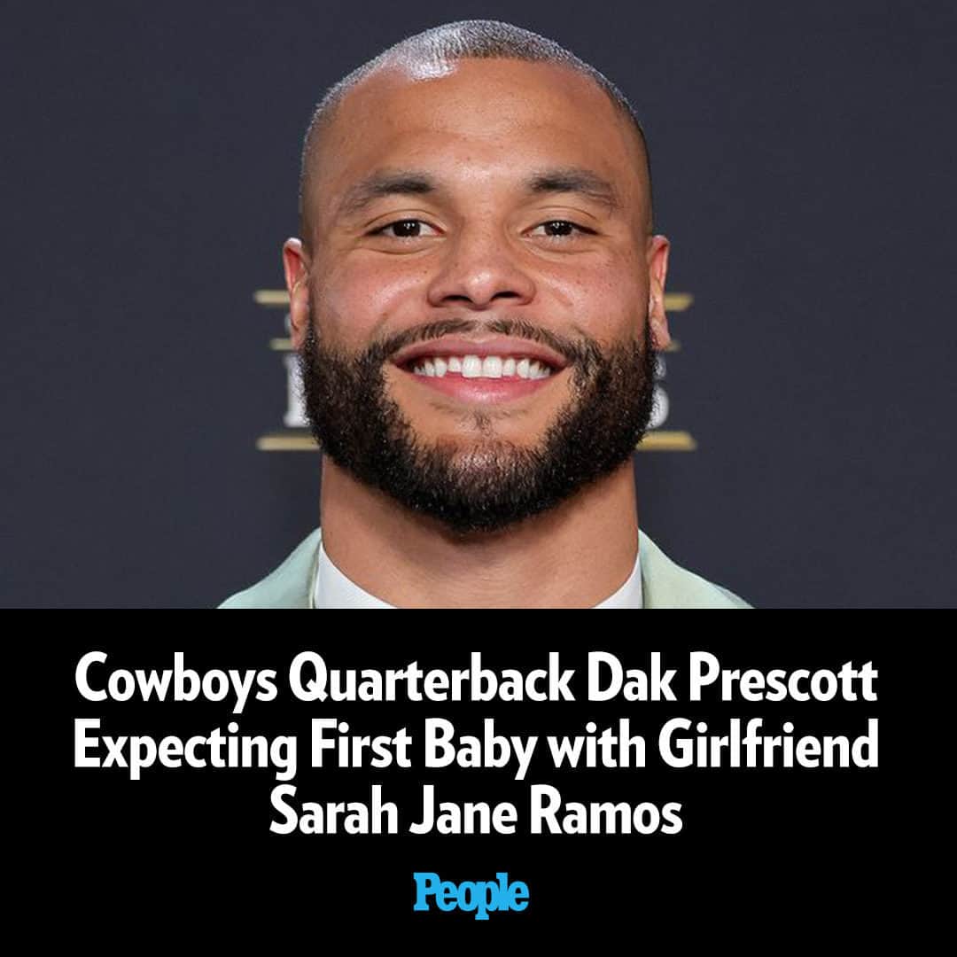People Magazineのインスタグラム：「Dak Prescott is ready to tackle fatherhood! On Saturday, the Dallas Cowboys quarterback, 30, and girlfriend Sarah Jane Ramos revealed they are expecting their first child together — a baby girl. 🥺  Tap our bio link to read more! | 📷: Getty」