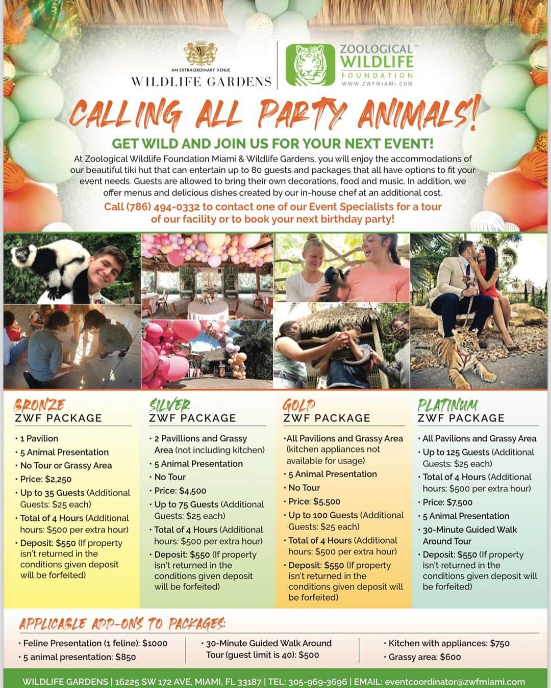 Zoological Wildlife Foundationのインスタグラム：「Roar with excitement as you embark on a truly unique event experience! At Zoological Wildlife Foundation, we invite all you party animals to bring your celebrations to the wild side. Whether it's a roaring birthday bash, a graduation that deserves a wild salute, a baby shower filled with cute critters, or a love story as adventurous as our wildlife, our venue is the perfect backdrop for your unforgettable moments.  Book your next event at Zoological Wildlife Foundation and let the natural world be your host. Our team is dedicated to making your occasion as wild and wonderful as your imagination allows. Join us in creating memories that are as rare and special as the animals that call our sanctuary home.  #events #milestones #partyrental #spacerental #miami #zwfmiami #venuerental #thingstodomiami #weddingvenue #partyvenue #bdaycelebrations🎉 #corporatevenue #spacerental」