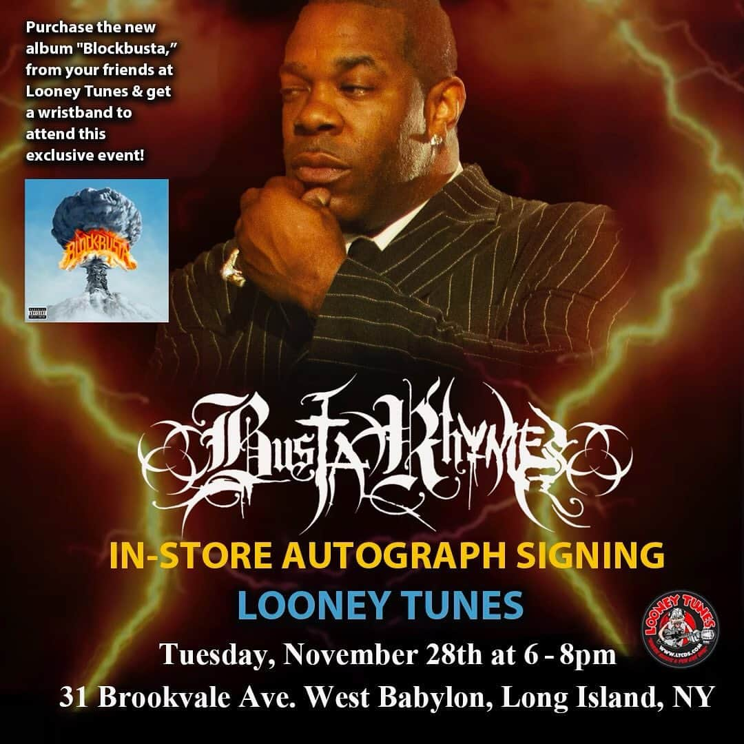 バスタ・ライムスのインスタグラム：「LONG ISLAND STAND UP!! WE PULLIN' UP TO @looneytunescds RECORD STORE TO GIVE THE LOVE AND TO RECEIVE THE LOVE!!! YESSSSSSSS LET'S GOOOOOO!!! BLESSINGS DON'T STOP SO WE WON'T EVER STOP!!!」