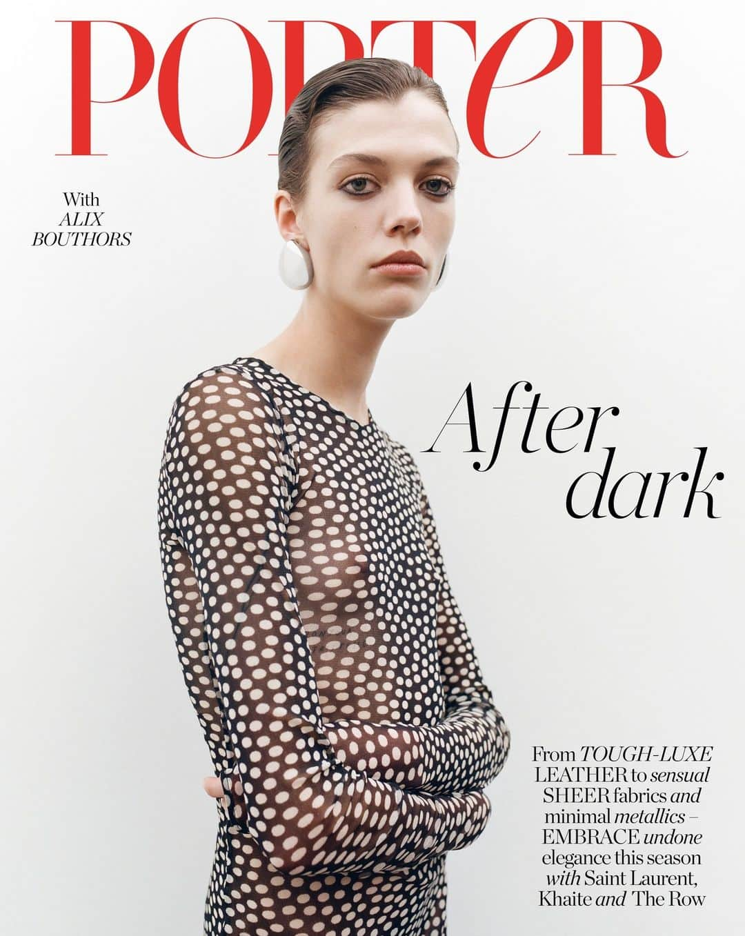 PORTER magazineのインスタグラム：「Party season is here but that needn’t mean a switch to sequins and frills. “There’s a slick, sensual mood in the air,” says @graceelisabethc in our latest PORTER cover story, styled by @hels_broadfoot and shot by @annemarie.kuus. “Think tactile leathers that toughen up separates by lending a biker edge to bar-ready looks, oversized tailoring meshed with miniature proportions, and sequins worn in temperate amounts that add a refined dazzle.” Hit the link in bio for more.」