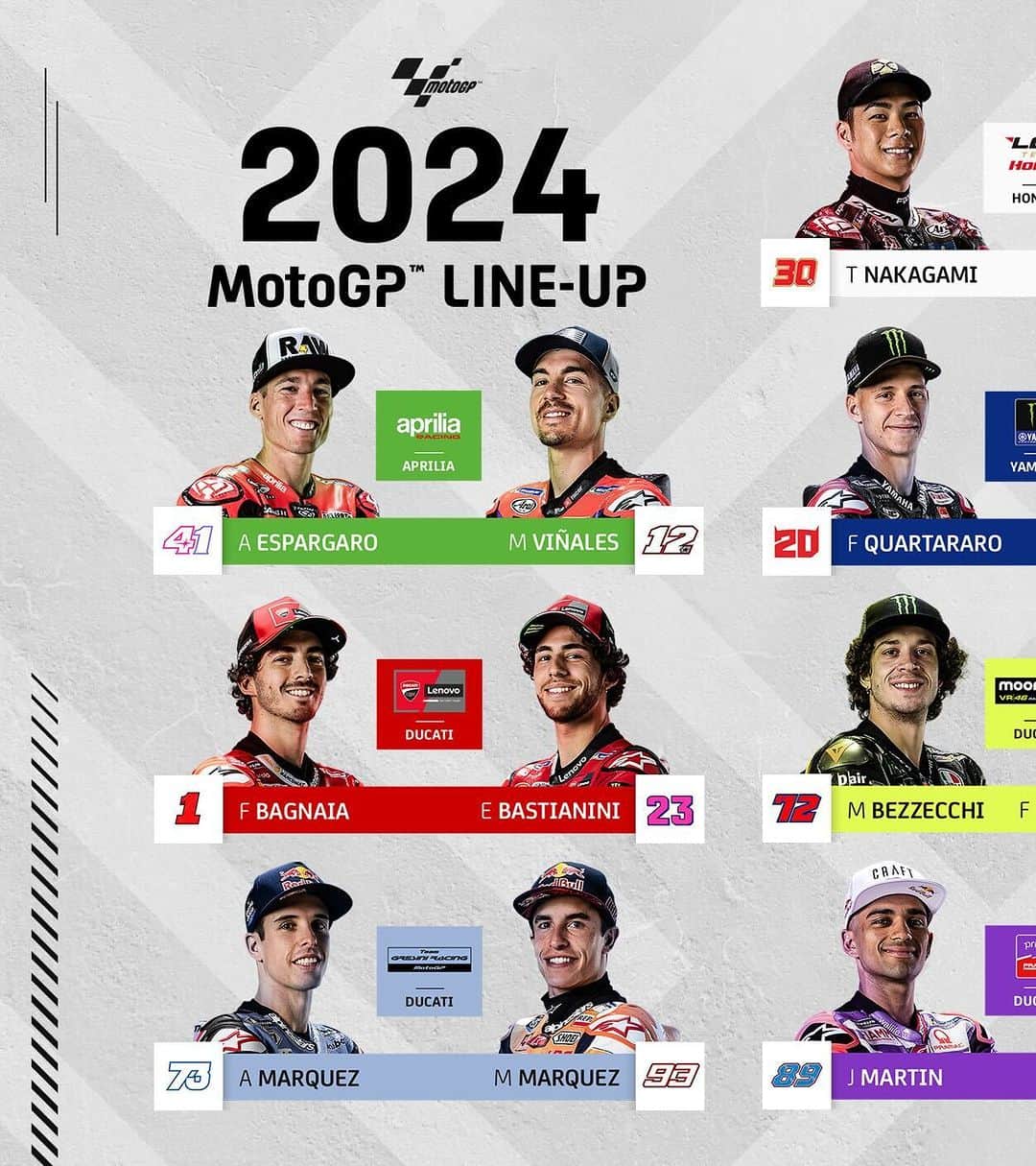MotoGPのインスタグラム：「After today's announcements, we can finally say... The 2024 #MotoGP grid is completed! ✅  #MotoGP2024」