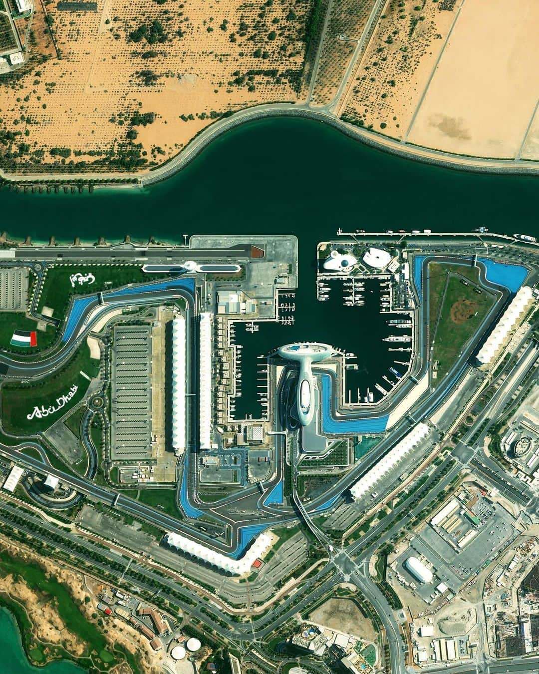 Daily Overviewさんのインスタグラム写真 - (Daily OverviewInstagram)「The Abu Dhabi Grand Prix, held yesterday at Yas Marina Circuit, was the 22nd and final race of the 2023 Formula One (F1) season. Driver Max Verstappen of Team Red Bull led from start to finish, earning his third-consecutive Drivers’ Champion title and 54th career F1 victory. The Grand Prix consists of 55 laps around the 5.281-kilometer (3.28-mile) track, which can be seen in this Overview alongside “Ferrari World”—an 86,000-square-meter amusement park.  Created by @dailyoverview Source imagery: @maxartechnologies」11月28日 0時23分 - dailyoverview