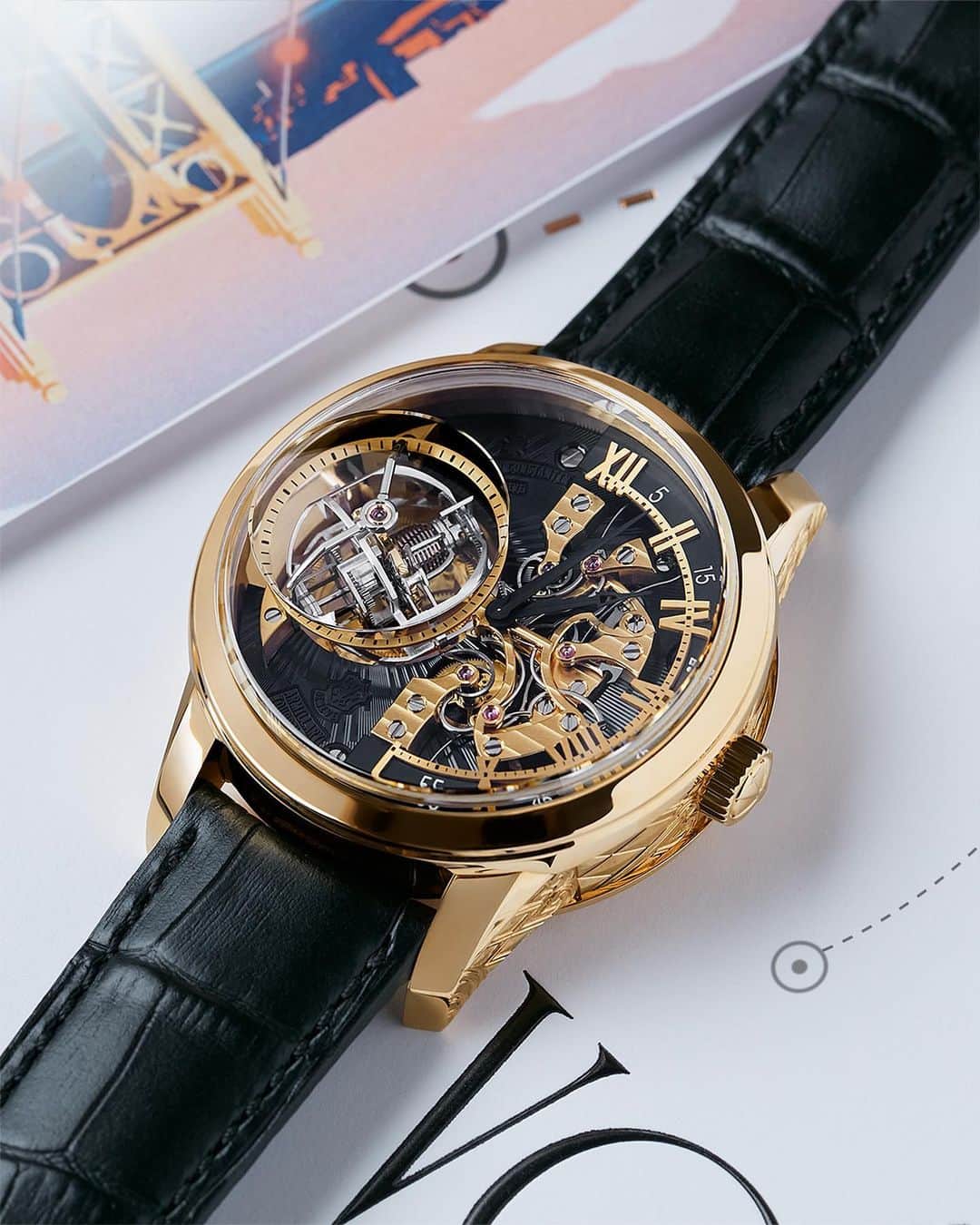 ヴァシュロン コンスタンタンのインスタグラム：「Travelling to the sky and above 🏙✨  Ascend to new heights of elegance with the new Les Cabinotiers Armillary tourbillon – Tribute to Art Deco style. This single-piece marvel, proudly bearing the Hallmark of Geneva, transports you to the soaring spirit of New York's iconic skyscrapers.   👉 How does it make you feel, in one word?  One can only be in awe with the Maison engravers' skilful hand-guilloché work radiating across the dial and, on the back, at the intricate engraving on the golden bridges.   The innovative in-house Calibre 1990, boasting four patents, powers this architectural marvel. Its beauty is revealed through the breathtaking dance of a bi-axial armillary tourbillon at 9 o'clock, nestled in a sapphire bubble.   Join the odyssey of our Récits de Voyages at the link in bio.  #VacheronConstantin #OneOfNotMany #vacheron #thehourlounge #watches #watch #watchesofinstagram #horology #watchoftheday #instawatch」