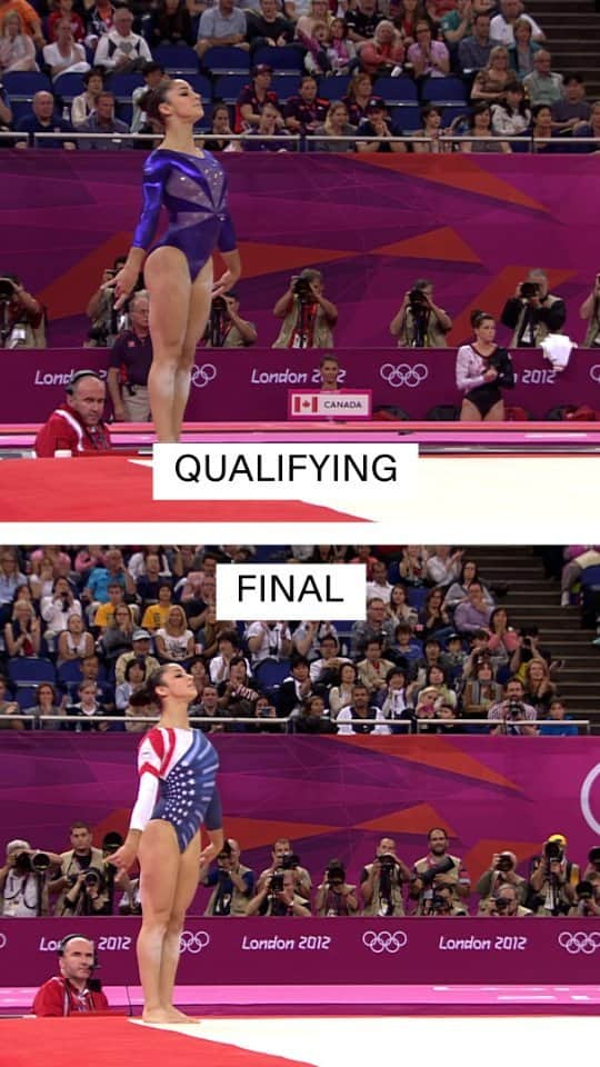 アリー・レイズマンのインスタグラム：「🪞🤸‍♀️ Mirror image routines from Aly Raisman’s qualifying and final floor routines at London 2012 display her consistency and pure gymnastic artistry. 🤩 #Olympics   @alyraisman | @teamusa | @figymnastics」