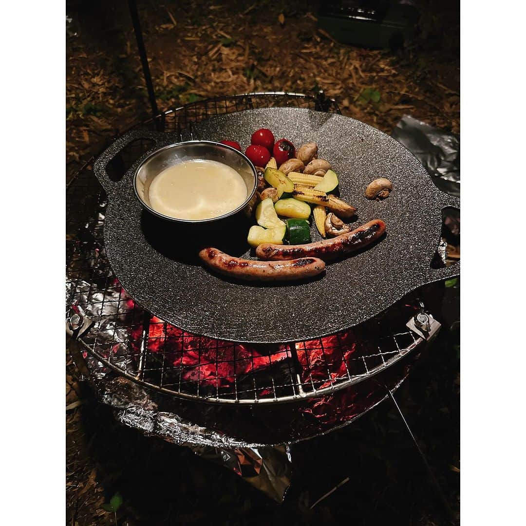 水崎綾女さんのインスタグラム写真 - (水崎綾女Instagram)「Camp🏕️🐶🌰 キャンプの季節だぁぁぁぁーー 虫が苦手すぎるから夏は遠慮してるんだけど、秋冬は寒いから焚き火もやりがいがあるしとっても好き。  ご飯は今回初使用のマルチグリドル。なんかマックでそんなバーガーがあったような…🍔？ これとっても使いやすくて、ほんとうにおすすめだった。なんでも作れるしくっつかない最高。チーズフォンデュもあちあちで美味しすぎた。  焚き火が大好きなんだぁ〜。 まろんに見守られながらフェザースティック作って着火。ぱちぱちって音が素敵だよね。癒されたぁ。  マシュマロ持っていくの忘れたから、次はスモアもね。  #dog #dogoftheday #camping #camp #camplife #camper #冬キャンプ #焚き火 #🔥 #fire #キャンプ女子 #フェザースティック #マルチグリドル #チーズフォンデュ #ご飯」11月27日 20時39分 - misakiayame