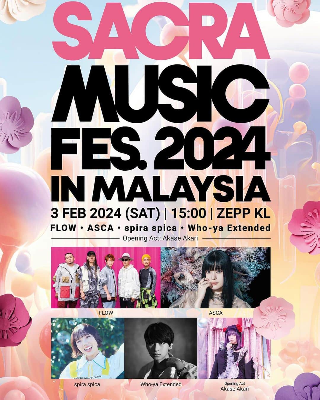 あかせあかりのインスタグラム：「2/3（土）にマレーシアで開催される「SACRA MUSIC FES.2024 IN MALAYSIA」にあかせあかりの出演が決定しました💫 初めての海外…緊張だ~🥺💭  会場：Zepp Kuala Lumpur 出演アーティスト：FLOW、ASCA、スピラ・スピカ、Who-ya Extended、あかせあかり（オープニングアクト）（5組）  下記英語です▼  AkaseAkari will perform at " SACRA MUSIC FES. 2024 IN MALAYSIA," which is scheduled to take place on February 3, 2024 (Sat) at Zepp Kuala Lumpur in MALAYSIA  Artists: FLOW, ASCA, spira spica, Who-ya Extended, Akase Akari（Opening act） (5 acts)  https://www.facebook.com/zeppkualalumpur #SACRAFES #sacramusic  #あかせあかり #出演情報 #ライブ」