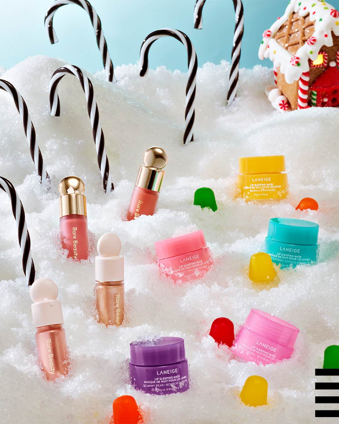 セフォラのインスタグラム：「Wishing you safe travels through the seven levels of the Candy Cane Forest, the Sea of Swirly-Twirly Rare-Drops, and the LANEIGE Tunnel.    @rarebeauty @laneige_us」