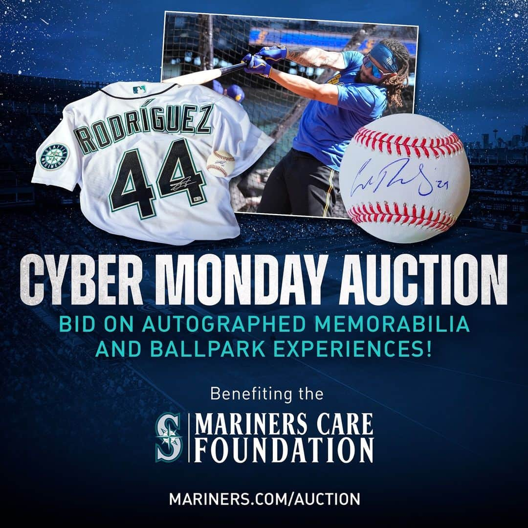 シアトル・マリナーズさんのインスタグラム写真 - (シアトル・マリナーズInstagram)「Our @mariners Care Foundation Cyber Monday Auction is live! You can bid on exclusive items including a Winter Classic Package, autographed memorabilia, ballpark experiences and more!   🔗 Mariners.com/Auction」11月28日 9時22分 - mariners