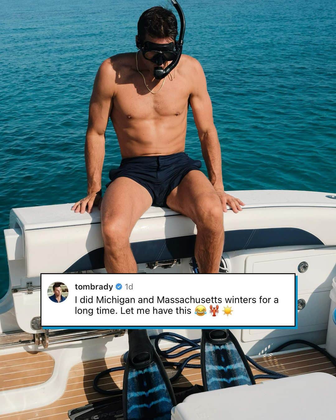 E! Onlineのインスタグラム：「Tom Brady is thankful for warm weather. ☀️ Check out his tropical vacation with his children at the link in our bio. (📷: Instagram)」