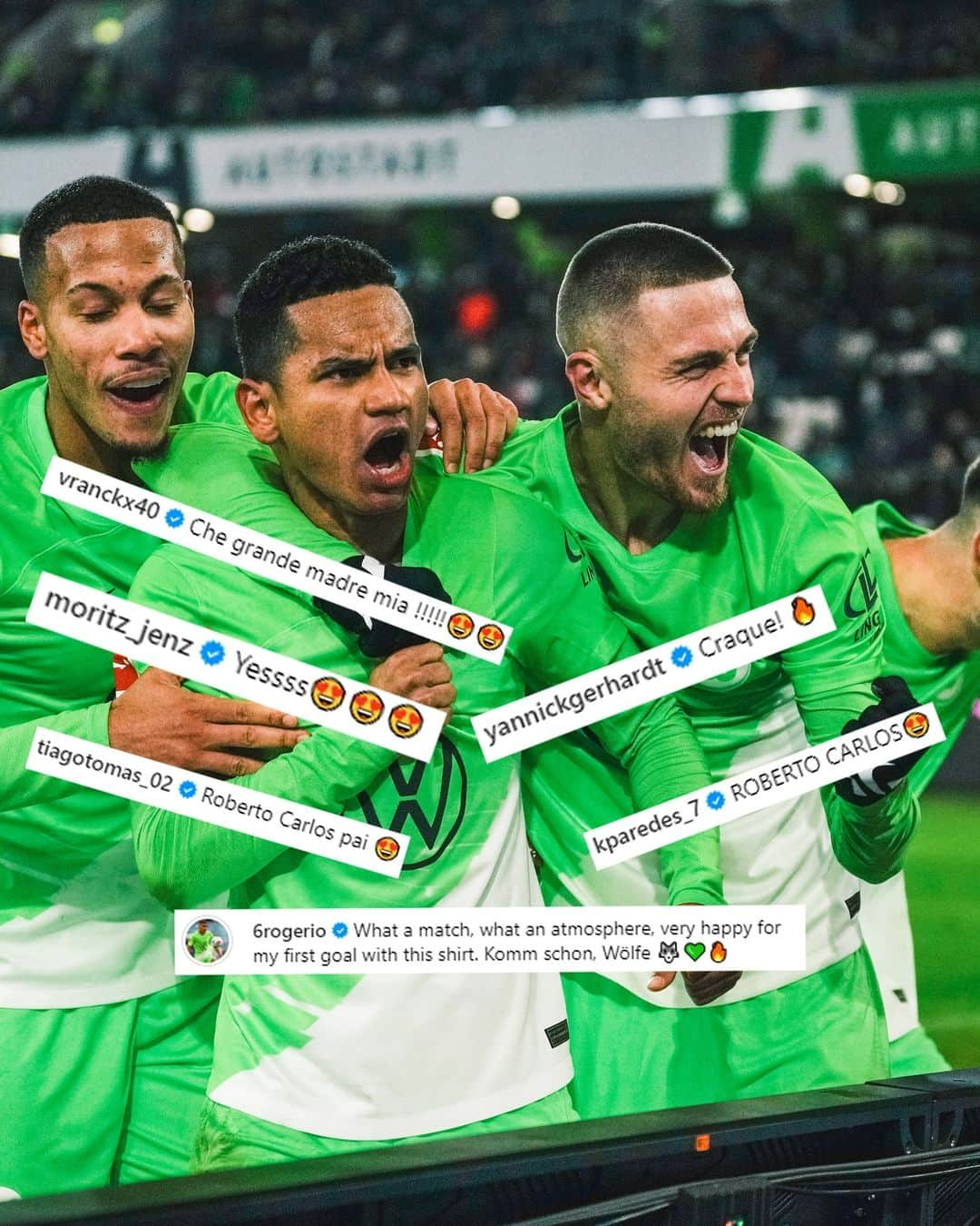 VfLヴォルフスブルクのインスタグラム：「Lasst Liebe da! ✍️💚🐺  #vflwolfsburg #arbeit #fussball #leidenschaft #immernurdu #immer_hungrig #wolves #🐺 #bundesliga #wobrbl」