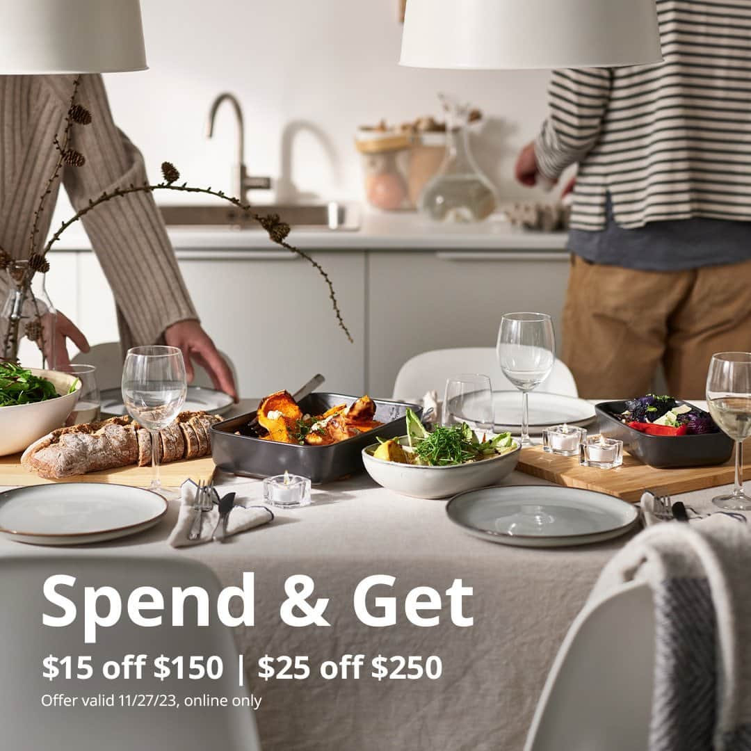 IKEA USAのインスタグラム：「Double tap if you like saving! Today only, enjoy $15 savings on online purchases of $150 or more. Or enjoy $25 savings on purchases of $250 or more. Plus, IKEA Family members save even more! Learn more at the link in the bio.」