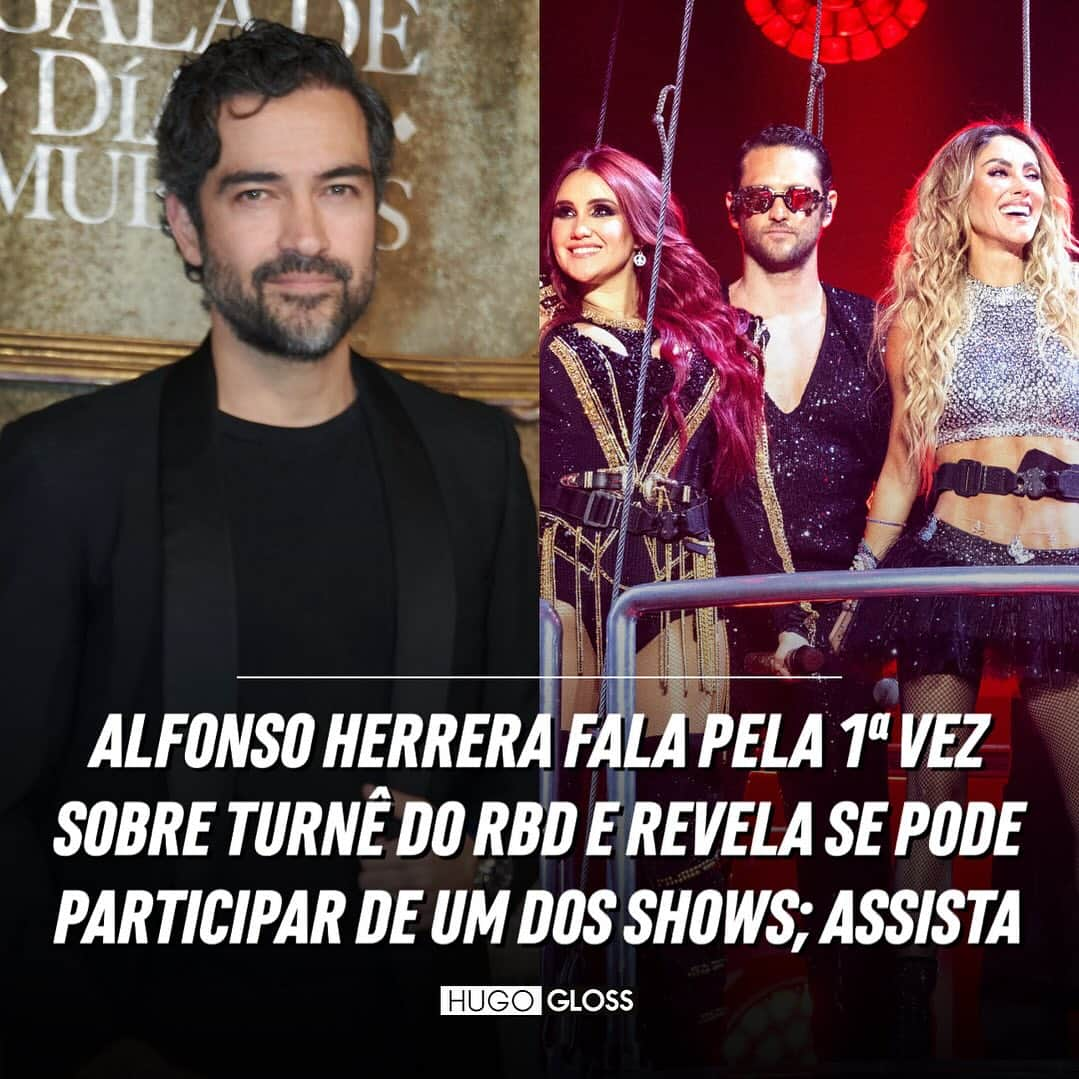 Hugo Glossのインスタグラム：「Já diria Mia Colucci: 'Como se atreve seu caipira safado?' 🤣 Alfonso Herrera se manifestou pela primeira vez sobre os rumores de que estaria presente em um dos shows da #SoyRebeldeTour no México. O ator ainda respondeu se gostaria de ser convidado para alguma apresentação e mandou um recado para os ex-colegas de banda. Ele também contou o que tem achado da turnê. Aún hay algo de amor?   ➡️ Leia e assista ao vídeo, clicando no link da bio ou no destaque "News".   (📸: Getty)」