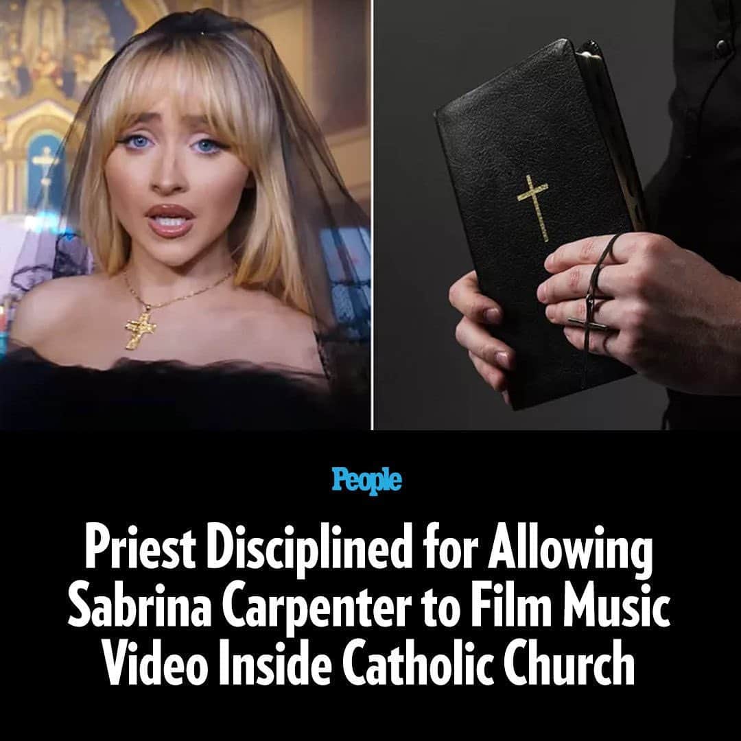 People Magazineのインスタグラム：「The Catholic Church is still reeling from Sabrina Carpenter’s latest music video.  Nearly a month since the singer released the music video for her hit song “Feather” on Halloween and a Catholic bishop subsequently issued a statement denouncing the filming of part of visual in and outside of a church in Williamsburg, Brooklyn, it's been revealed that a Catholic priest was stripped of his administrative duties because of the video.   Tap the link in bio for the full story.   | 📷: SABRINA CARPENTER/YOUTUBE; GETTY」