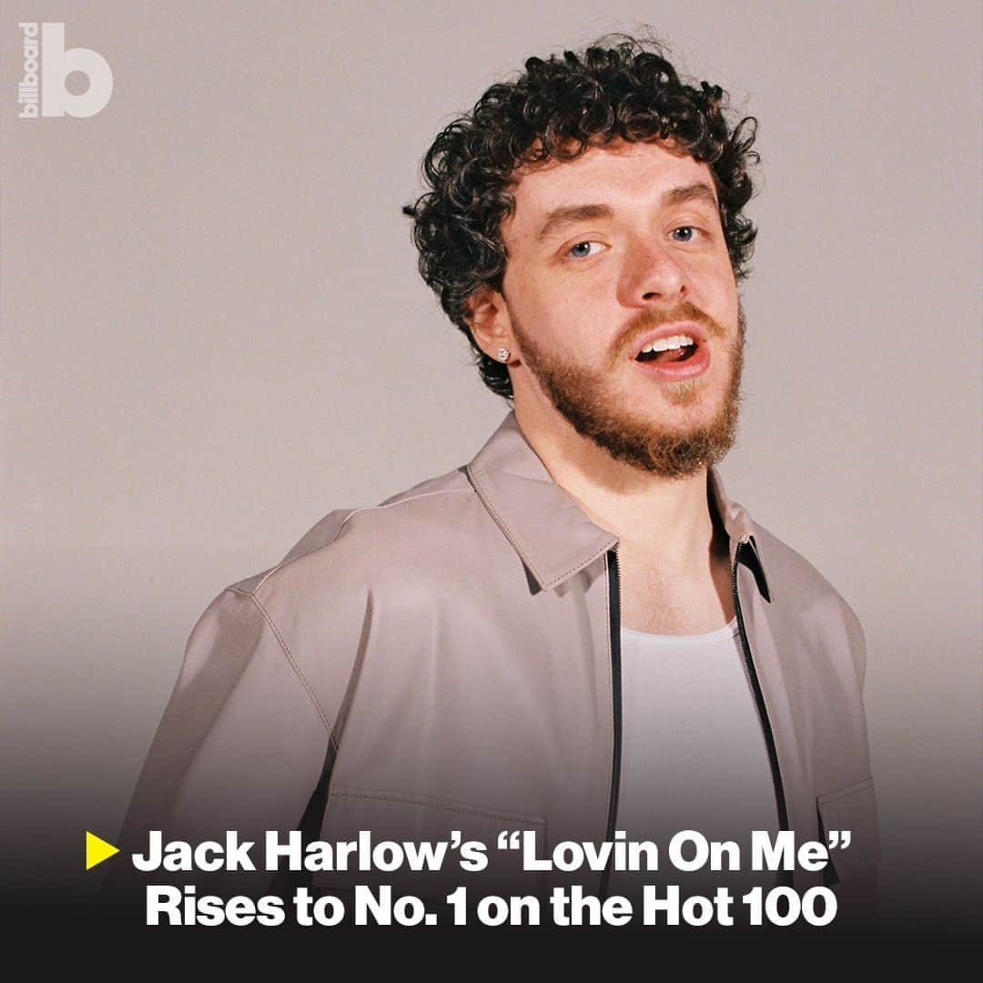 Billboardのインスタグラム：「Jack Harlow's "Lovin On Me" rises to No. 1 on the #Hot100, a week after debuting at No. 2. 📈 ⁠ ⁠ He achieves his third Hot 100 chart-topper, following “First Class” (No. 1 for three weeks in April-May 2022) and “Industry Baby,” with Lil Nas X (No. 1, one week, October 2021).⁠ ⁠ Tap the link in bio for a full chart breakdown. ⁠」