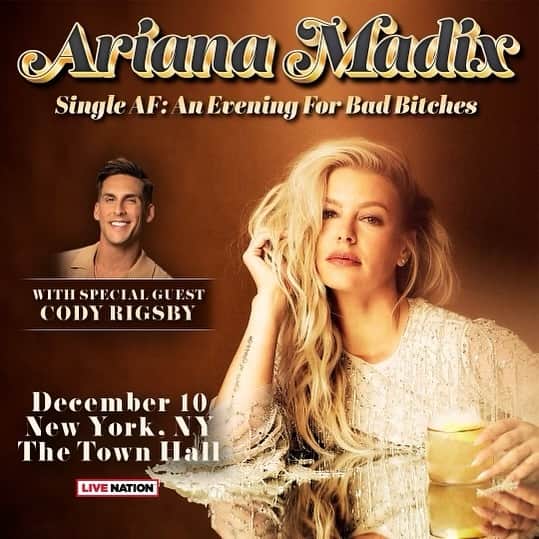 アリアナ・マディックスのインスタグラム：「So excited to announce Cody and I will be sharing the stage again, this time for my tour in NEW YORK! Come see us spill all the tea December 10th at Town Hall. Tickets on sale at the link in my bio」