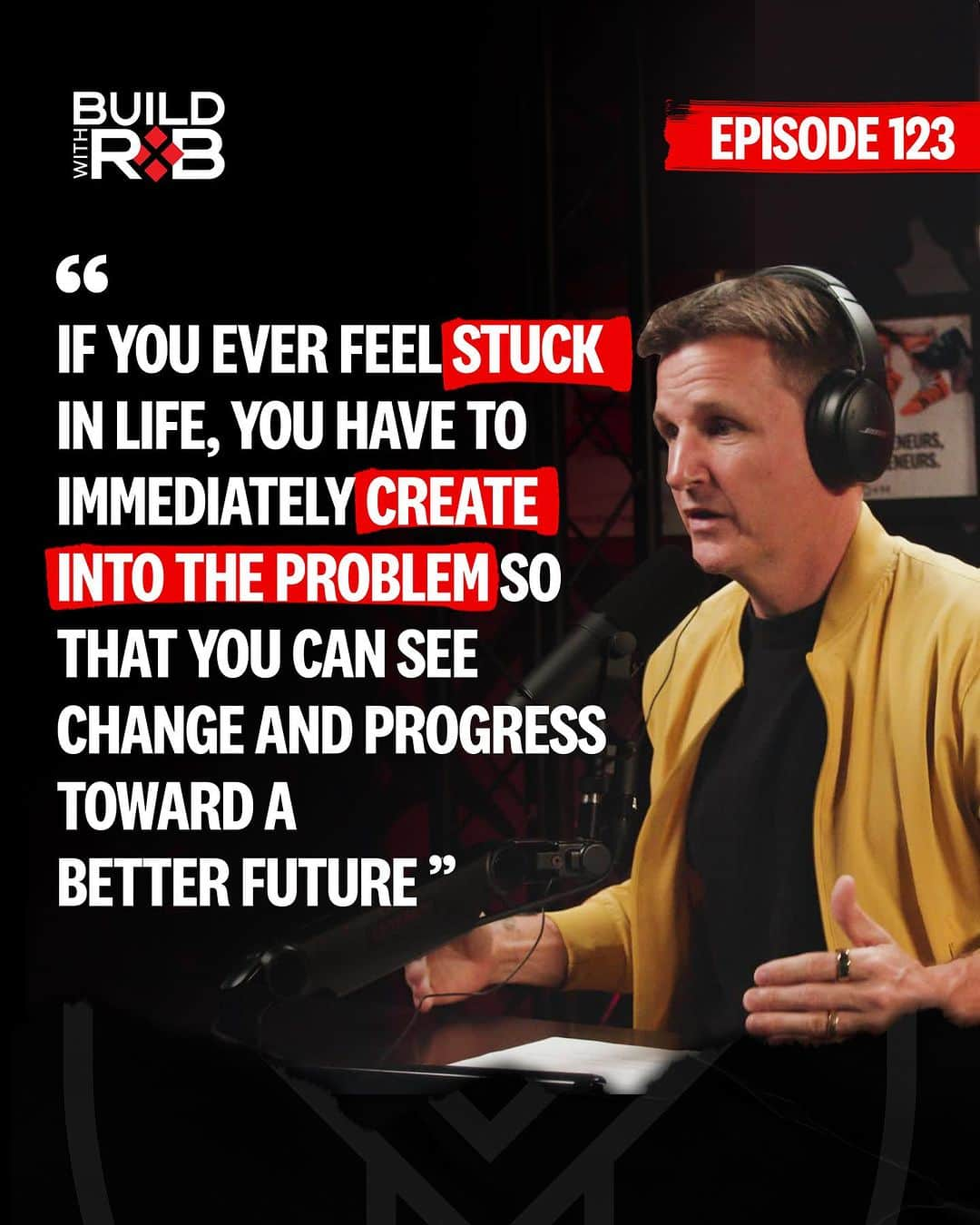 ロブ・ディアデックのインスタグラム：「The best way to get unstuck is through the act of creation.  The moment you put effort and energy into creating change, you will feel hopeful and most importantly, regain momentum to progress forward.  It's also essential for you to become hyper aware of when you're feeling stuck so that you are not in that state for too long.  Because that's when procrastination kicks in and your capacity becomes limited.  The latest episode of #BuildWithRob is a deep dive into one of my core philosophies of how we are creative beings, and our purpose in life is to create every moment of our existence. It is the solution to any problem you will ever encounter.  Episode 123 is out NOW on all streaming platforms. Hit the link in bio to listen.」