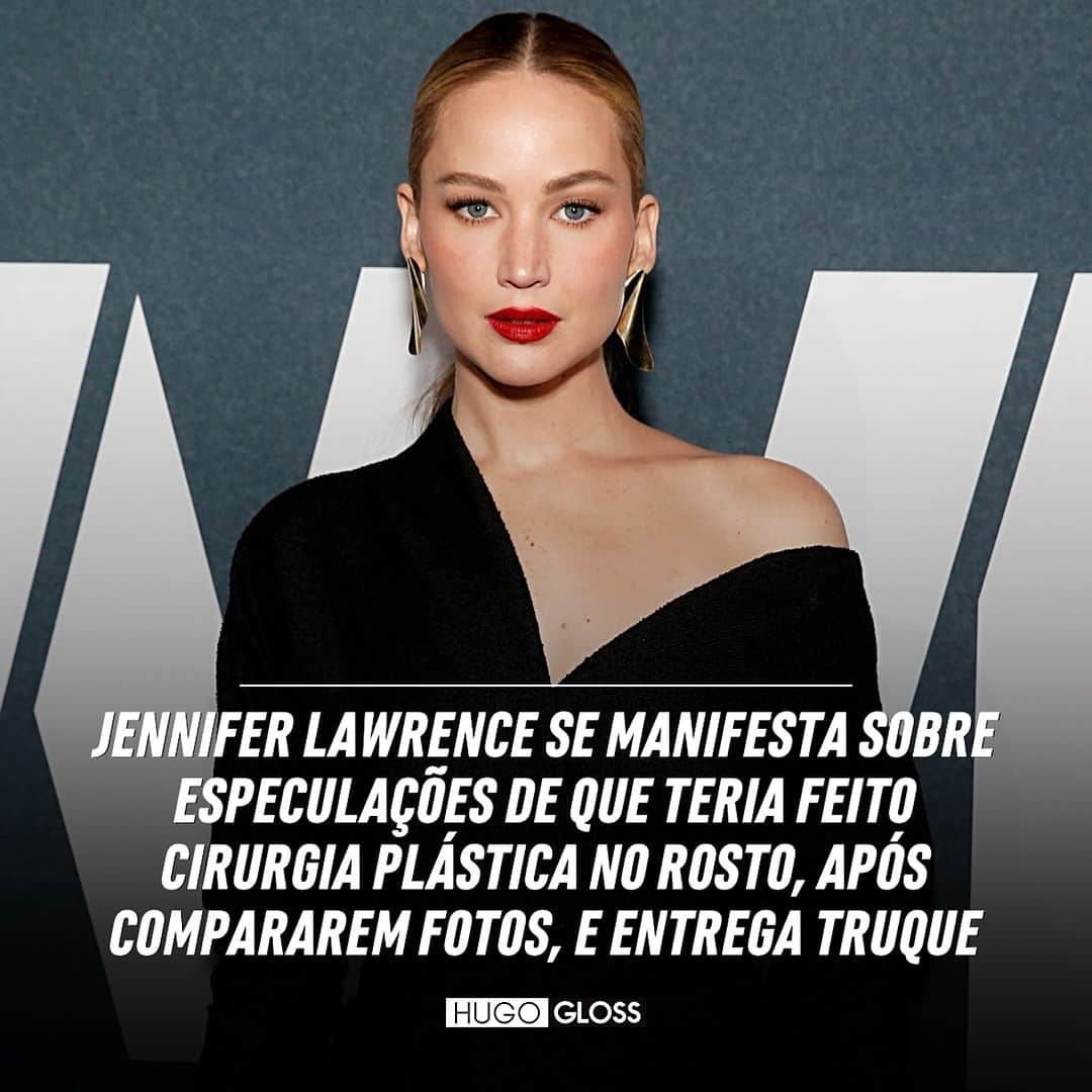 Hugo Glossのインスタグラム：「Jennifer Lawrence reagiu aos rumores de que teria feito cirurgias plásticas, após meses de especulações na web. Em bate-papo com Kylie Jenner para a @interviewmag, divulgado hoje (27), a vencedora do Oscar abriu o jogo sobre as mudanças na aparência e entregou o truque que a fez ficar diferente. Kylie, por sua vez, também se manifestou sobre as comparações de "antes e depois" que o público faz a seu respeito.  ➡️ Leia a íntegra, clicando no link da bio ou no destaque “NEWS”. (📸: Getty)」