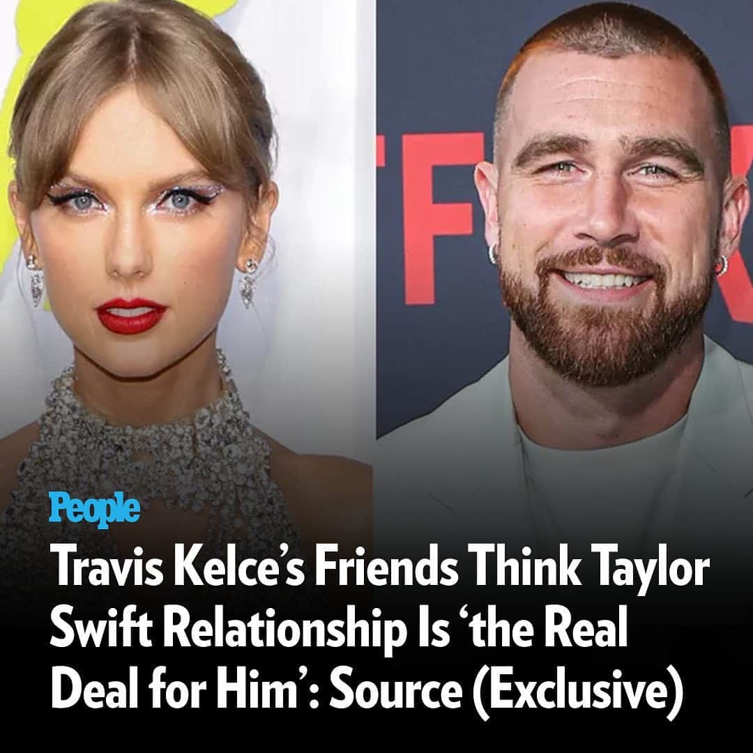 People Magazineのインスタグラム：「Taylor Swift and Travis Kelce's romance isn't for show — his friends believe it's the "real deal," a source tells PEOPLE. 🥰 “He understands the territory their relationship comes with and like he said, isn't letting any of the hoopla impact how they're growing together.” ❤️ For more exclusive details, tap the link in bio. | 📷: FilmMagic, Shutterstock」