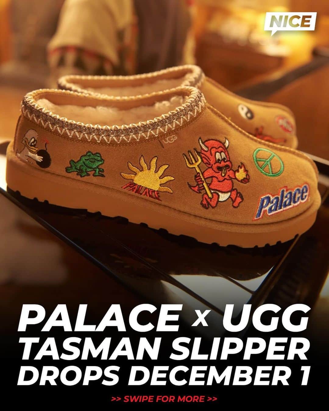 Nice Kicksのインスタグラム：「Palace and UGG collab for the third time with new patchwork Tasman slippers dropping just in time for the holidays ❄️☕   @nicedrops: 12/1 🗓️」