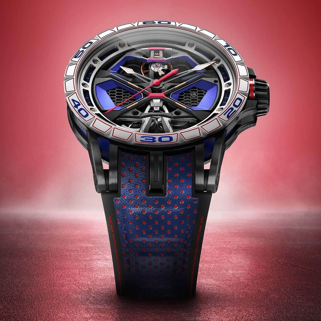Daily Watchのインスタグラム：「The @roger_dubuis Excalibur Spider Monobalancier Huracan is the perfect embodiment of Hyper Horology. State-of-the-art materials, high-end horology and unique design combined in a watch that celebrates the brands’ affiliation with Lamborghini Squadra Corse. Limited to 88 pieces #rogerdubuis #excaliburspider」