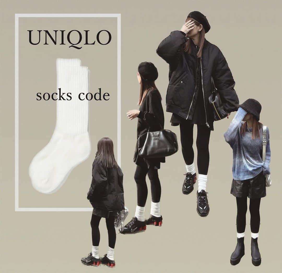 yc__mamのインスタグラム：「ㅤㅤㅤㅤㅤㅤㅤㅤ UNIQLOのくしゅくしゅソックス 沢山DM頂いてました🙇‍♀️  理想的なくしゅくしゅ感で ヒートテックで暖かい◎ かなりオススメ靴下です🧦  30日まで限定価格になってたよー⸝⋆  #ユニクロ購入品#ユニクロコーデ#ユニクロ#ユニジョ#UNIQLOコーデ#UNIQLO購入品#レギンスコーデ#靴下コーデ#ヒートテックソックス#着回しコーデ#ママコーデ#ままこーで#オトナカジュアル#ブラックコーデ#マルジェラ#ベレー帽#nikeshox」