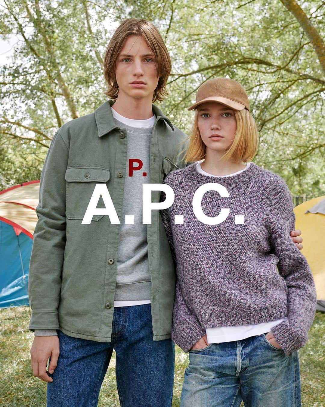 アーペーセーのインスタグラム：「Introducing a new season.   Our Pre Spring 24 collection channels major camp rock energy.   Photographed, styled, and directed by @venetialscott, the campaign injects an outdoor rock feel to the collection.   Discover the collection online and in-stores.   #APCParis」