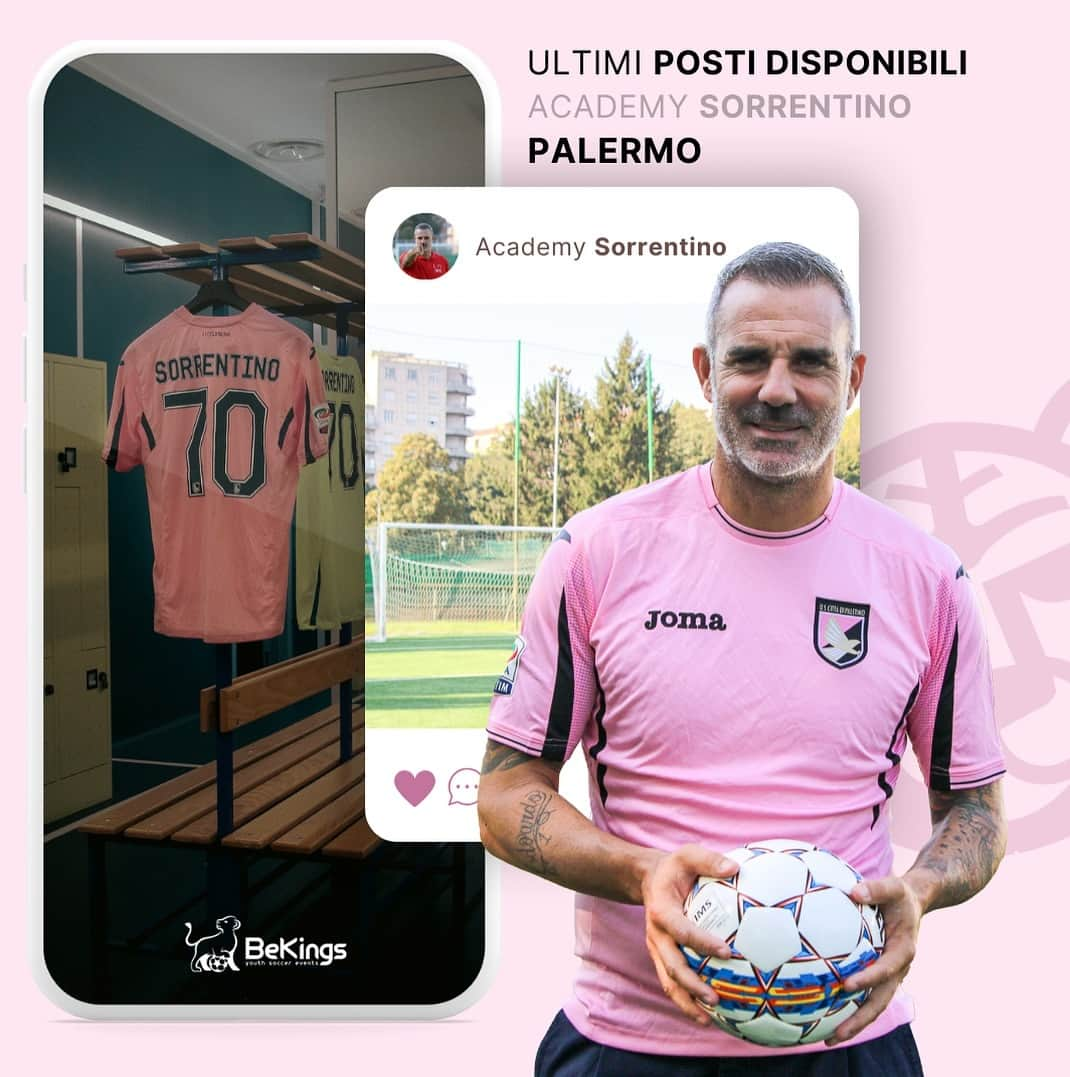 ステファノ・ソレンティーノのインスタグラム：「⚽️Scopri il calcio in modo unico e avvincente all’Academy Sorrentino a Palermo! Sono gli ultimi posti rimasti, è il momento di garantirti un’esperienza indimenticabile.   ✅Affrettati a iscriverti prima che i posti siano esauriti!   🧤Unisciti a noi e immergiti nel mondo del calcio con il portiere Stefano Sorrentino. Avrai l’opportunità di apprendere direttamente da lui, condividendo trucchi e segreti dietro le parate spettacolari. Non perdere l’occasione di vivere la passione per il calcio in compagnia di un professionista di calibro internazionale.  🏆Sarà un’esperienza non solo formativa, ma anche divertente e motivante. Porta la tua passione per il calcio a nuovi livelli e crea ricordi indelebili con l’Academy Sorrentino. Iscriviti oggi e fai parte di qualcosa di straordinario!  ✍️Affrettati a contattarci qui:  +39 3285449407 +39 01119624387 info@bekings.it」