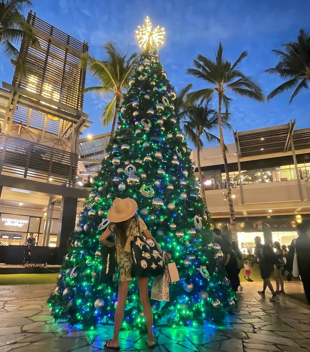 和央ようかのインスタグラム：「Christmas is coming to paradise 🎄🎅  ハワイも街はクリスマスシーズンでいっぱい🎄🎅 日本に持って行くお土産🍫🍪を沢山買いました😊  満足感に溢れる後ろ姿です👍😜  #takakoworldstylin🌎 #takakohawaiistylin🏝 #lifestyle#hawaii#hawaiife#christmas #christmasinhawaii#yokawao#和央ようか」