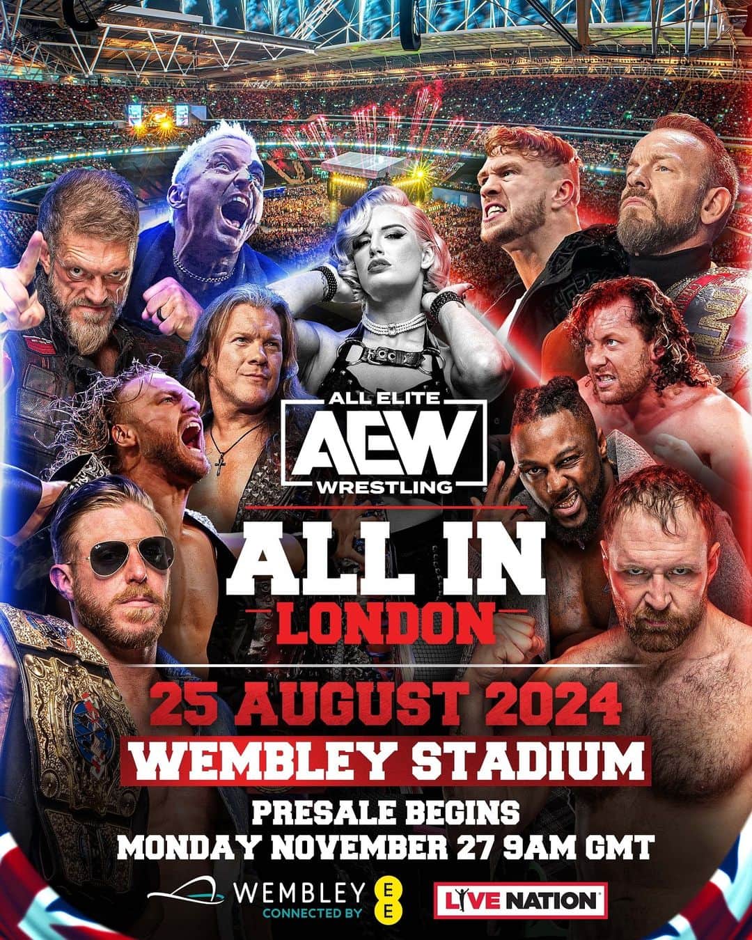 ウィル・オスプレイのインスタグラム：「🇬🇧BRUV! #AEWAllIn LONDON 2024 on sale week!🇬🇧  If you are preregistered or an AEW VIP, check your email for a unique code to buy tickets NOW before everyone else!  General on sale THIS FRIDAY, 12/1 at 9am GMT! Be part of history @wembleystadium on 8/25!  🎟️ticketmaster.co.uk」