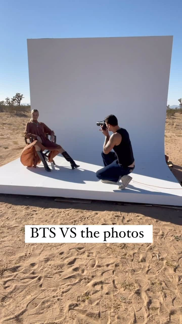 ヘイリー・クラウソンのインスタグラム：「BTS VS the photos!  Styling: @zoegofman  Location: @archesvista  #photoshoot #fashionphotography #fashionmodel #behindthescenes #bts #modellife #fashionstyle #joshuatree #jullienandhailey #cannon」