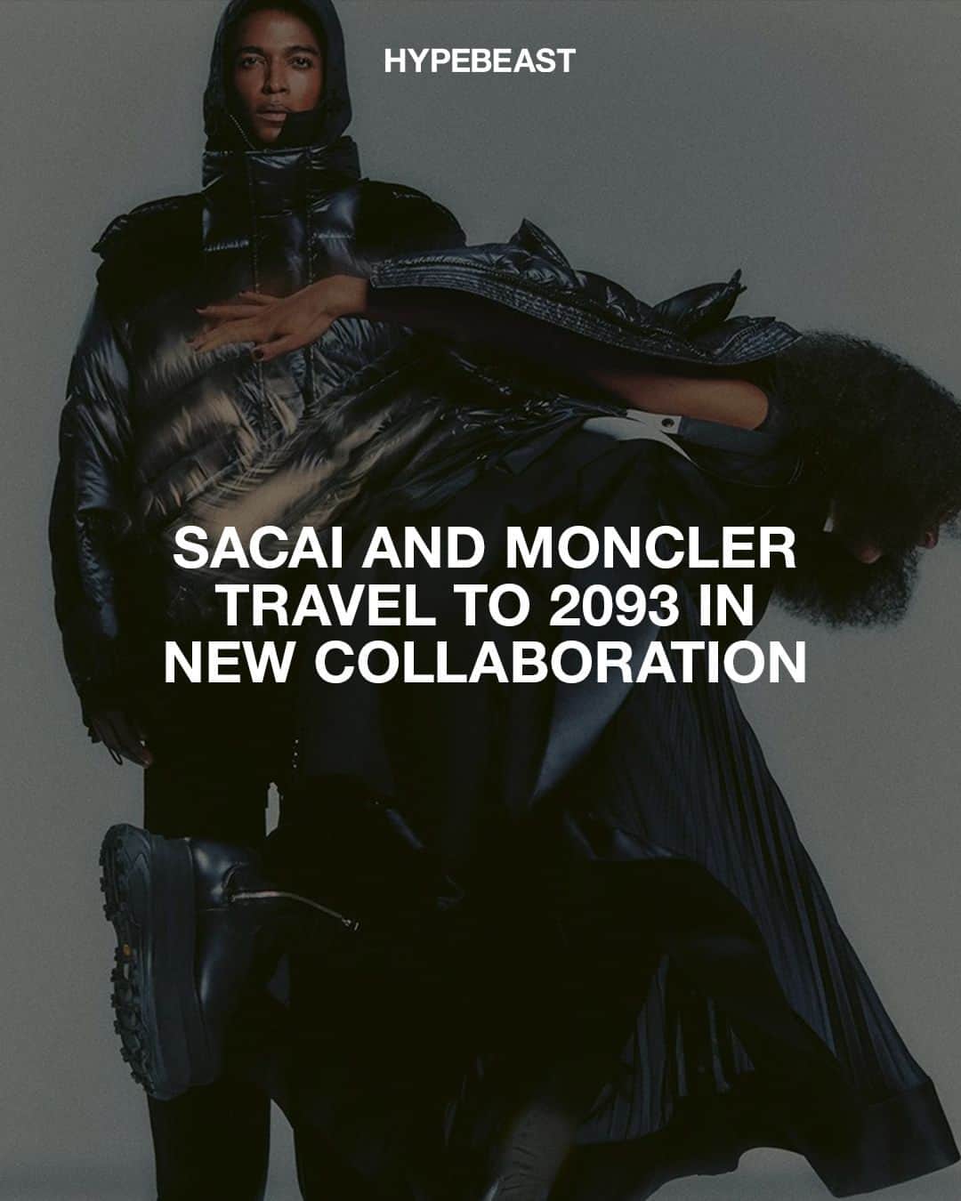 HYPEBEASTのインスタグラム：「@moncler and @sacaiofficial have reunited for a new collection, marking the first one in about a decade between the two brands.⁠ ⁠ The pieces are a continued celebration of Moncler’s 70th anniversary in 2022 and are designed with the idea of bridging the past seven decades of Moncler's history with the next 70 years. ⁠ ⁠ For the latest offering, items incorporate sacai’s hybrid aesthetic with Moncler’s outdoor mountaineering spirit as Chitose Abe reimagines key pieces by combining both brand’s signature tailoring with new shapes. Each look is a multi-piece design that can be removed or reconnected in different ways of styling. Internal straps can turn the jacket into a backpack, while jackets and blazers may feature pleated textures. Swipe for a closer look.⁠ Photo: Moncler/Sacai」