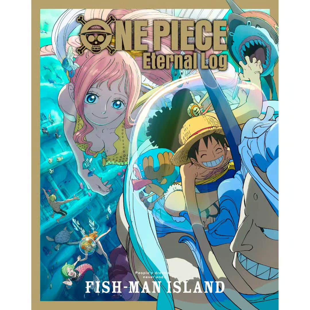 ONE PIECEスタッフ公式のインスタグラム：「Blu-rayシリーズ「ONE PIECE Eternal Log」第7弾 “FISH-MAN ISLAND” ジャケット画像公開！  TVアニメ「魚人島編」のエピソードを収録しており、ジャケットには海の中でしらほし達と楽しそうに過ごすルフィ達の姿が✨  “MARINE FORD”は2024年1月26日(金)発売！  #ONEPIECE #ワンピース #アニメ #anime」