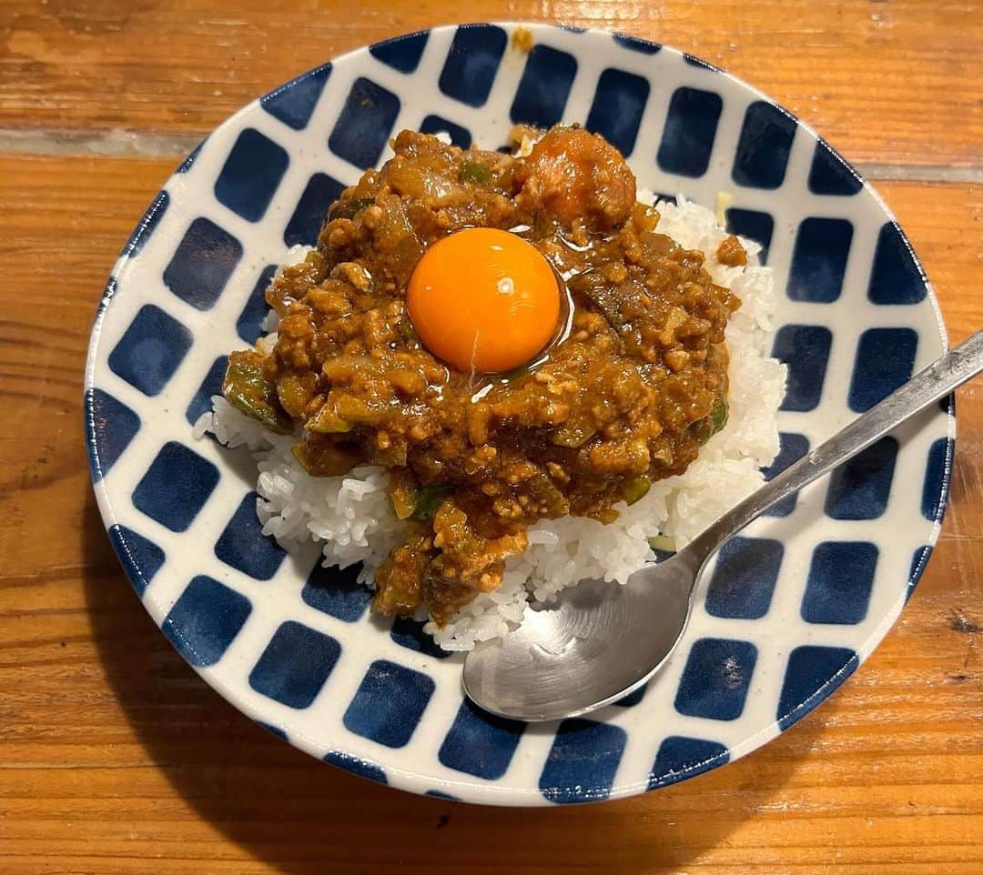 中野英雄のインスタグラム：「早い晩飯ですが 今日はキーマカレーを作りました 私の晩御飯は16時から18時に 済ませてます  #晩御飯 #instagood」