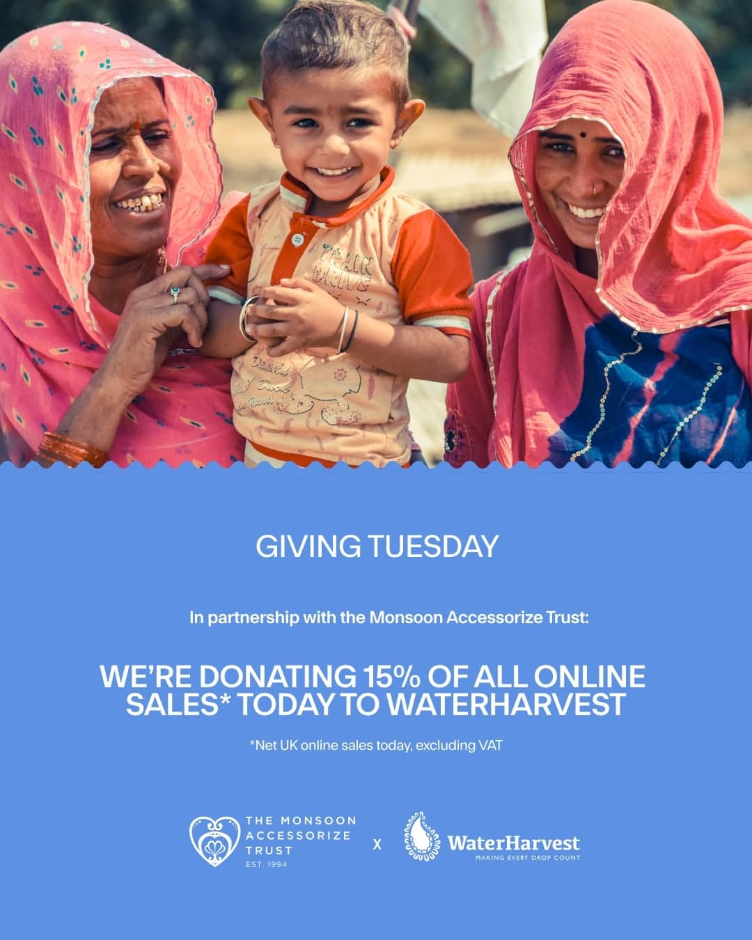 アクセサライズのインスタグラム：「In partnership with the Monsoon Accessorize Trust, for Giving Tuesday we're donating 15% of all online sales* to WaterHarvest. ⁠ ⁠ The money raised will help build rainwater harvesting systems for schools in Rajasthan, generating 200,000 litres of clean water for up to 500 children throughout school years. Clean, safe water means more time in class, better health and an improved education and future. Shop today to help us support this project and learn more at water-harvest.org/」