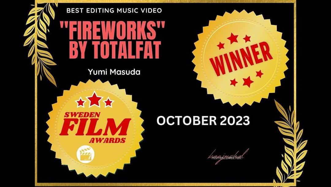 TOTALFATさんのインスタグラム写真 - (TOTALFATInstagram)「New MV "Fireworks"がさまざまな映画祭で受賞、ノミネートされています。とても光栄なことです。 現在の受賞はこちらになっています。  ・The Tracks Music Awards "BEST STUDIO SOUND OF THE MONTH" ・Top Shorts  "Semi-final" ・Music Video Awards "Best Low Budget" ・Sweden Film Awards 2023 "Best Editing Music Video" ・LA Punk Film Festival "Nominate"  みなさんぜひ応援よろしくお願いします！！」11月28日 17時32分 - totalfat_japan