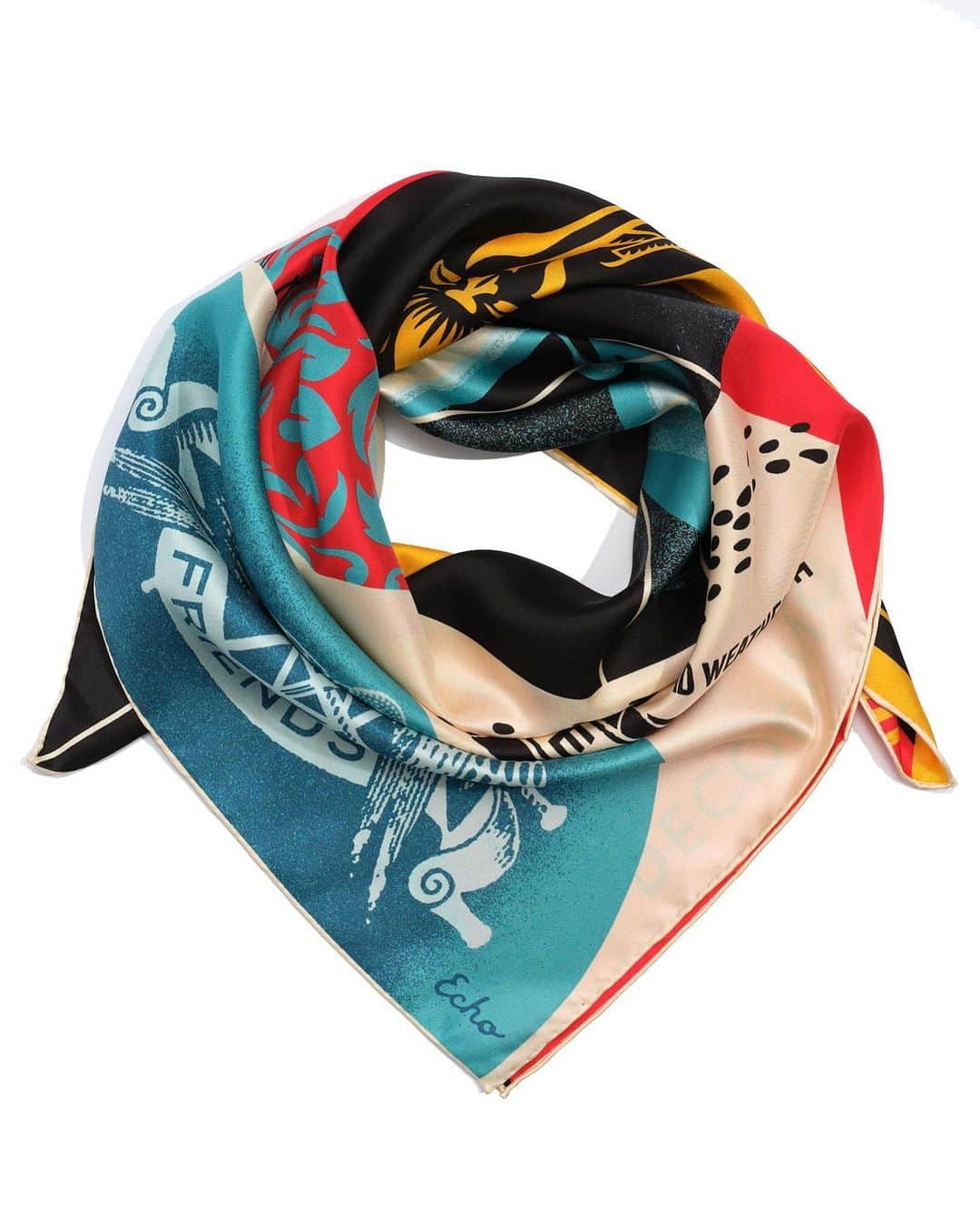 Shepard Faireyさんのインスタグラム写真 - (Shepard FaireyInstagram)「For #GivingTuesday, I teamed up with @echonewyork to create a limited-edition silk scarf to celebrate the company’s 100 year anniversary. $100 from each sale of this scarf will be donated to the @americanlibraryassociation.  The art I created for this scarf is a commentary on the disinformation problem in our society and the threat of climate change for all of us; I aim to address the causes I care about with my art. The square layout of the scarf works perfectly with my newer modular approach, allowing me to experiment with portraiture, typography, patterns, and symbols to create a layered composition with the ideal image, message, and aesthetic hierarchy. –Shepard  Tap on the link in bio to shop! #echo100」11月29日 3時49分 - obeygiant