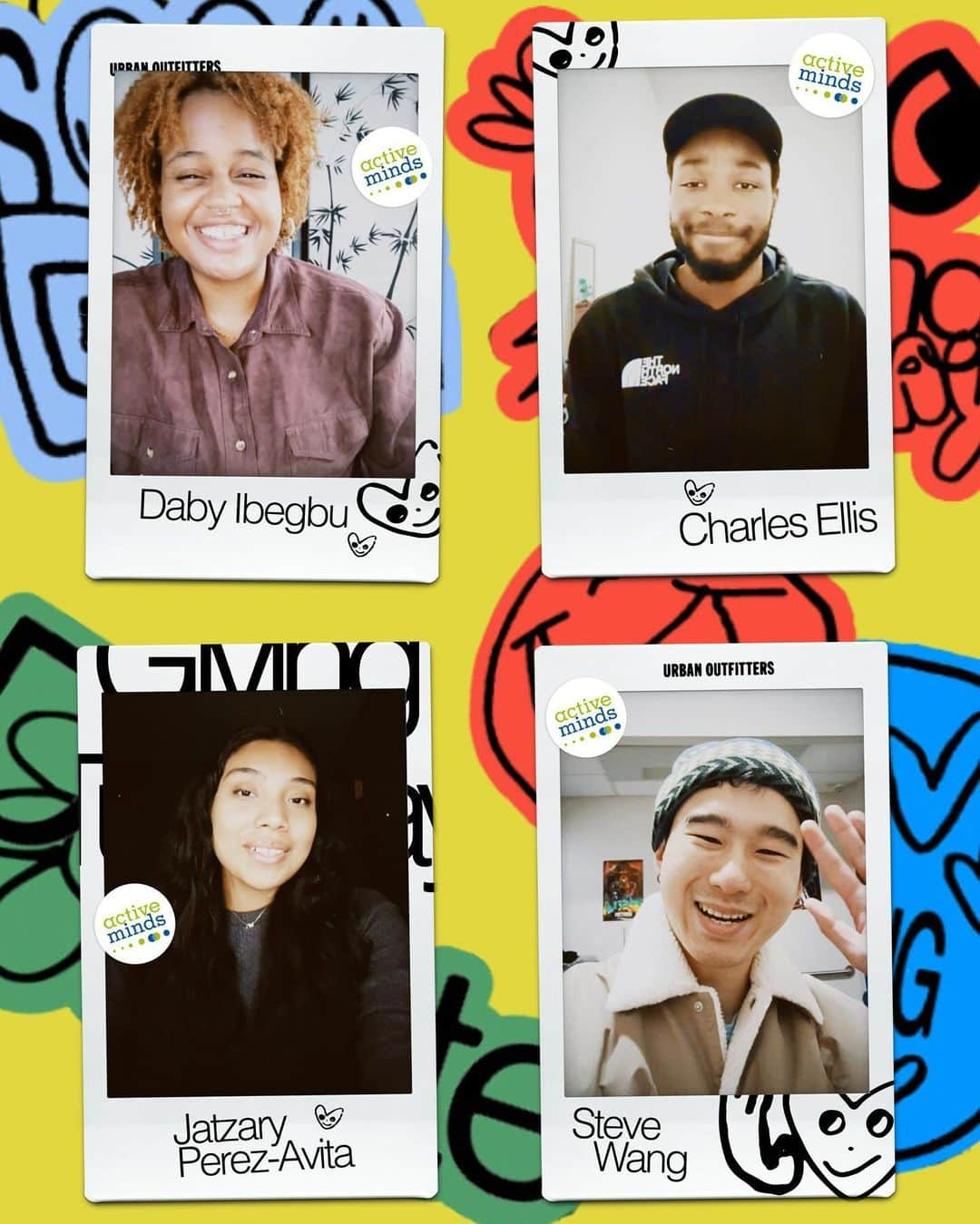 Urban Outfittersのインスタグラム：「For a second year, UO has partnered with @Active_Minds, a leading nonprofit focused on youth mental health. Meet the four members of our Student Advisory Board who shared how they are prioritizing their mental health this holiday season and offered tips for practicing self-care. 💚💙   This Giving Tuesday, UO is donating $50,000 to fund research supporting mental health resources for college-aged BIPOC and LGBTQIA+ students and matching donations in stores, for a shared goal of $100,000. These important resources will be distributed across 450+ college campuses this winter. Head to the link in bio to learn more and find out how you can help us meet our goal.」