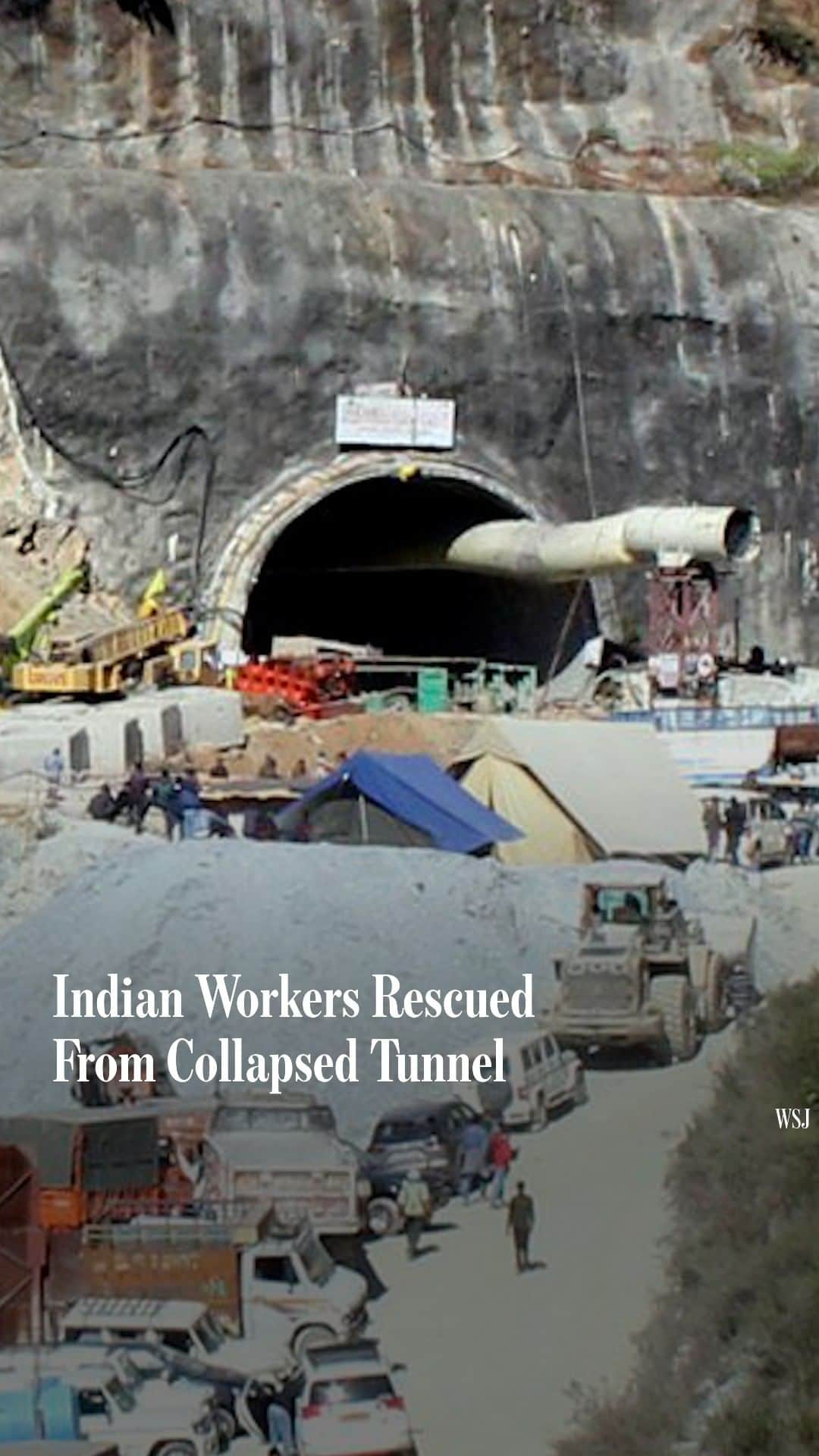 Wall Street Journalのインスタグラム：「Rescuers freed 41 construction workers sealed inside a mountain tunnel in northern India for over two weeks, after an arduous effort to break through a wall of about 200 feet of debris.⁠ ⁠ Thousands of people gathered at the site of the rescue in India’s mountainous Uttarakhand state to watch the final stage of the rescue.⁠ ⁠ Read more at the link in our bio.⁠ ⁠ Photo: AP」