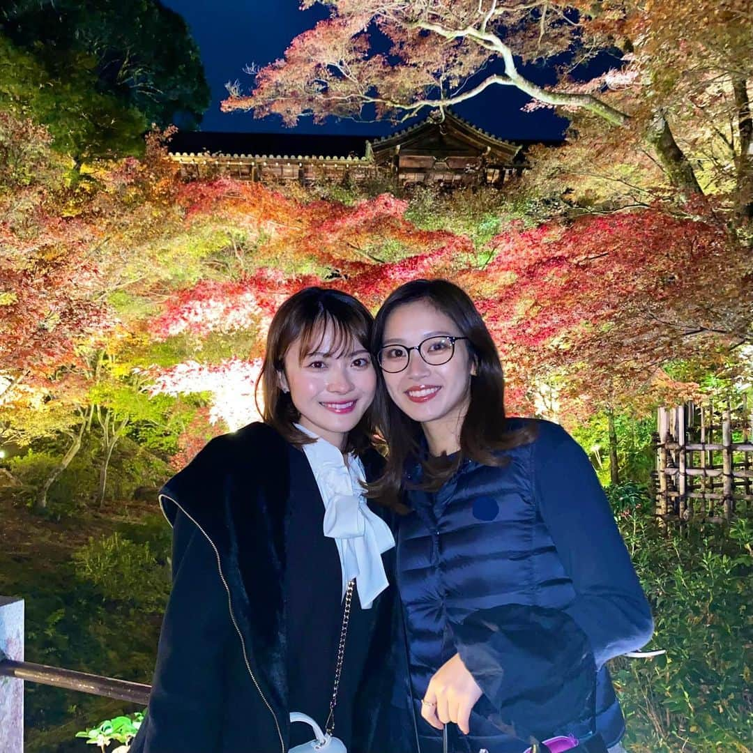 橋本和花子のインスタグラム：「東福寺の紅葉ライトアップ🍁　 極寒と秋花粉に耐えながらの絶景。沁みたアア…」