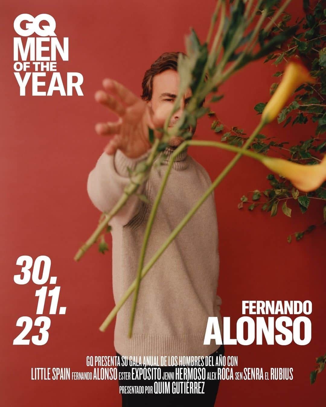 フェルナンド・アロンソのインスタグラム：「Fernando Alonso es uno de nuestros Hombres del Año GQ 2023. El piloto, que se ha convertido en la sensación del Mundial de Fórmula 1 -demostrando que a veces las segundas partes también son buenas- formará parte de la gala que llevaremos a cabo en Madrid el 30 de noviembre. En nuestra cita anual celebraremos lo más relevante de la moda, el deporte y la cultura de los últimos meses.  Entérate de todo a través de nuestras redes sociales y la web de GQ España.  #FernandoAlonso #GQMOTY」