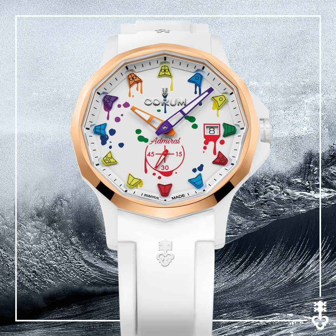 コルムさんのインスタグラム写真 - (コルムInstagram)「A canvas of creativity.  Crafted in white ceramic, the Admiral "Art" takes a bolder design approach, with its indexes and hands playfully adorned with multicoloured paint, as a testament to Corum's commitment to pushing the boundaries of traditional watchmaking.  #CorumWatches #CorumAdmiral #AdmiralCeramic」11月28日 22時00分 - corumwatches