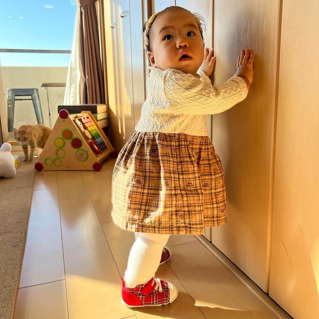 文田健一郎のインスタグラム：「- - First shoes😍 - この前生まれたと思ったら、もう靴履いてる🙄 - - #ミキハウス #mikihouse」
