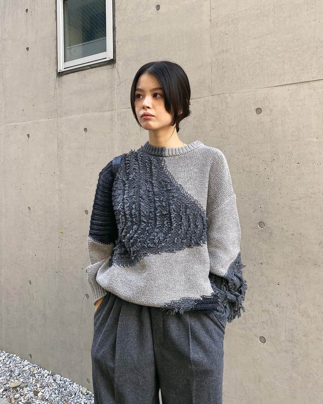 のインスタグラム：「#MOUSSYSNAP @aika_otanii 164cm  ・PATCH DESIGN KNIT(010GA670-6240) ・EASY WIDE PANTS(010HA30-7360) 全国のMOUSSY店舗／SHEL'TTER WEBSTORE／ZOZOTOWNにて12月初旬より発売。  #MOUSSY」