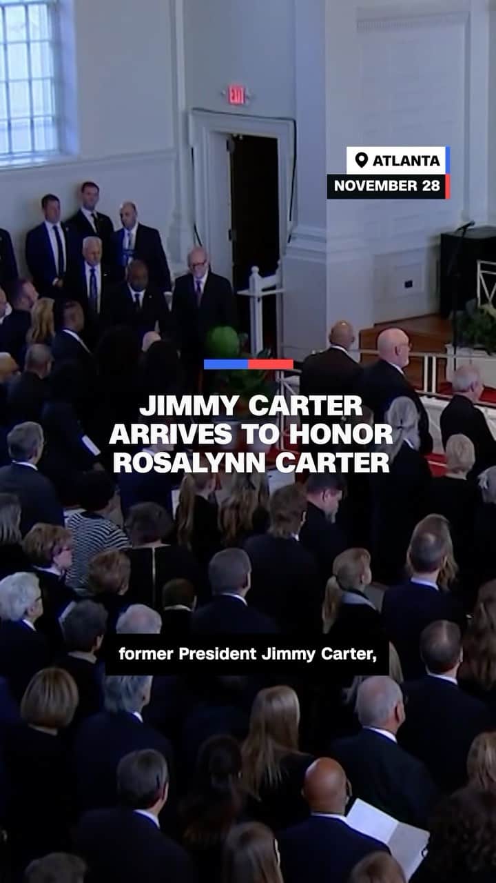 CNNのインスタグラム：「Family and friends honored the life of former first lady Rosalynn Carter in a tribute service Tuesday at Glenn Memorial United Methodist Church in Atlanta.  Former President Jimmy Carter, who is 99 and receiving hospice care at home, attended the service. While he did not deliver remarks due to health challenges, a love letter he sent Rosalynn 75 years ago was read by his daughter during the service.  Read more at the link in our bio.」