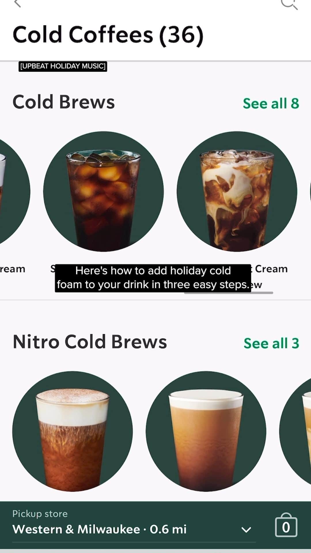 Starbucksのインスタグラム：「Add a little bit of holiday with our four new festive cold foams. ✨  - Caramel Brulee - Chestnut Praline - Peppermint Chocolate - Sugar Cookie  U.S. & Canada. Customizations cost extra.」