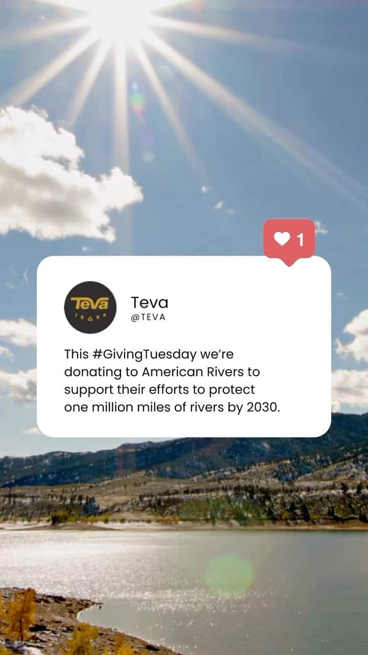 Tevaのインスタグラム：「This #GivingTuesday, Teva is donating $10K to American Rivers, an organization on a mission to protect one million miles of free-flowing rivers by 2030.    Healthy rivers provide people and nature with clean, abundant water and natural habitat. American Rivers is championing a national effort to protect and restore all rivers, from remote mountain streams to urban waterways.」