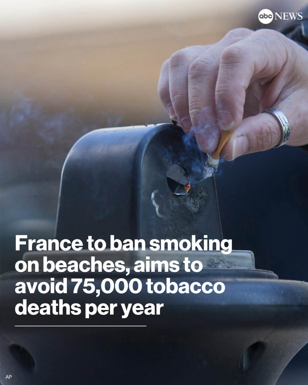 ABC Newsのインスタグラム：「France will ban smoking on all beaches, in public parks, forests and some other public areas as part of a national anti-tobacco plan presented by the health minister. Tap link in bio for more.」