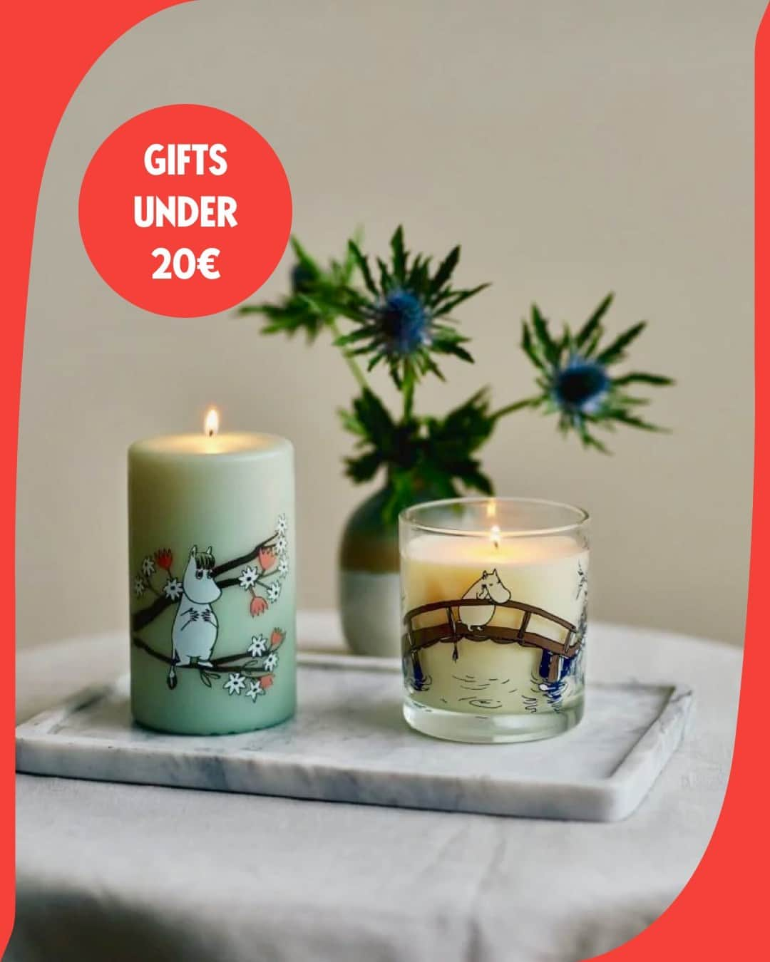 ムーミンのインスタグラム：「Moomin gifts for under 20€ 🎁  Wrap up joy for your loved ones with these wallet-friendly gifts:  🎁 Moomin Falls in Love Pillar Candle by Havi 🎁 Moomin Sweet Winter Tea by Nordqvist 🎁 Gooslander Moomin Truffles with Sea Salt taste 🎁 Moomin Napkin Christmas Wonderland by Havi  Shop these suggestions and then some through the 🔗 in bio.  2023 holiday season deadlines for online orders 📦 Finland: 10th December Germany, France, Belgium, Malta and Cyprus: 3rd December Other EU countries/outside the EU: 10th December  #moomin #moominofficial #holidaygifts」